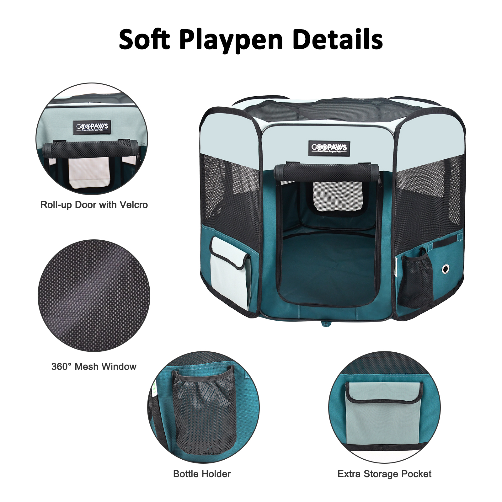 Jespet 2-Door Portable Soft-Sided Dog, Cat & Small Pet Exercise Playpen, Teal Blue, 61'' - Image 3