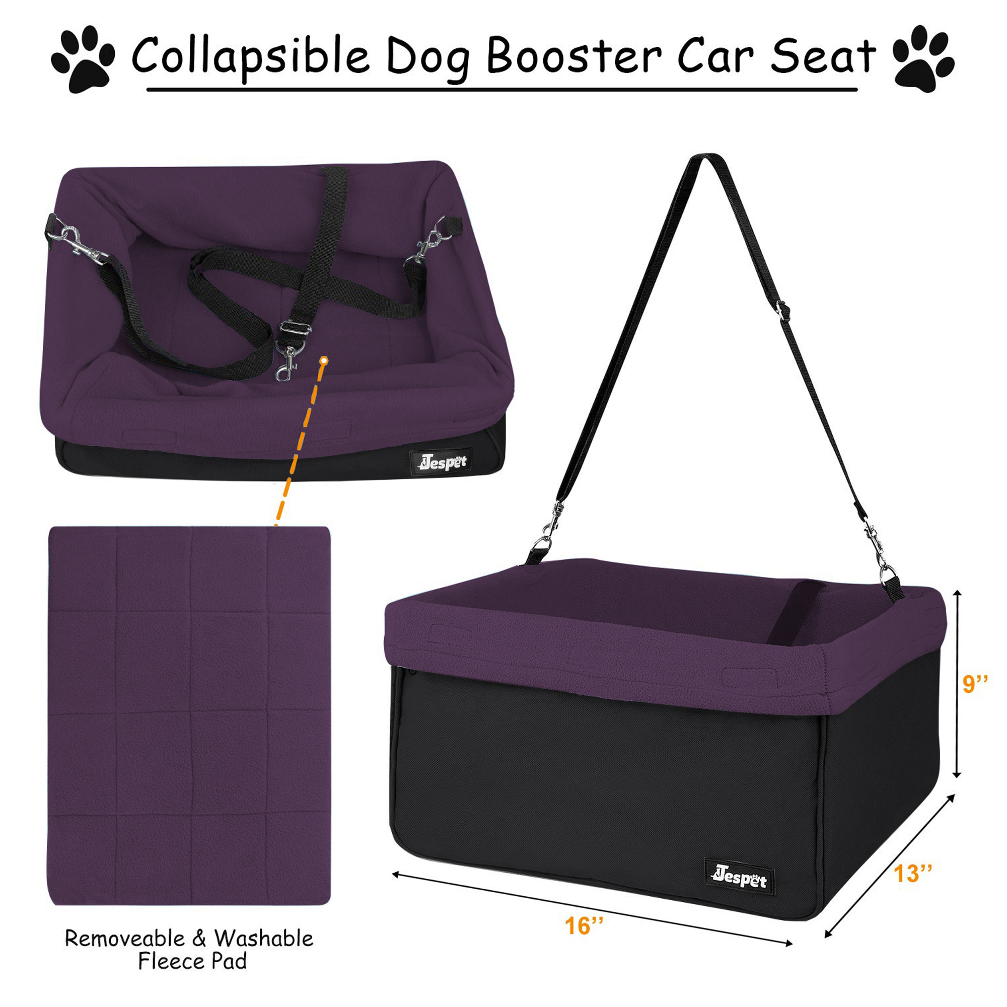 GOOPAWS Portable Safety Booster Dog Car Seat with Seat Belt, Purple - Image 5