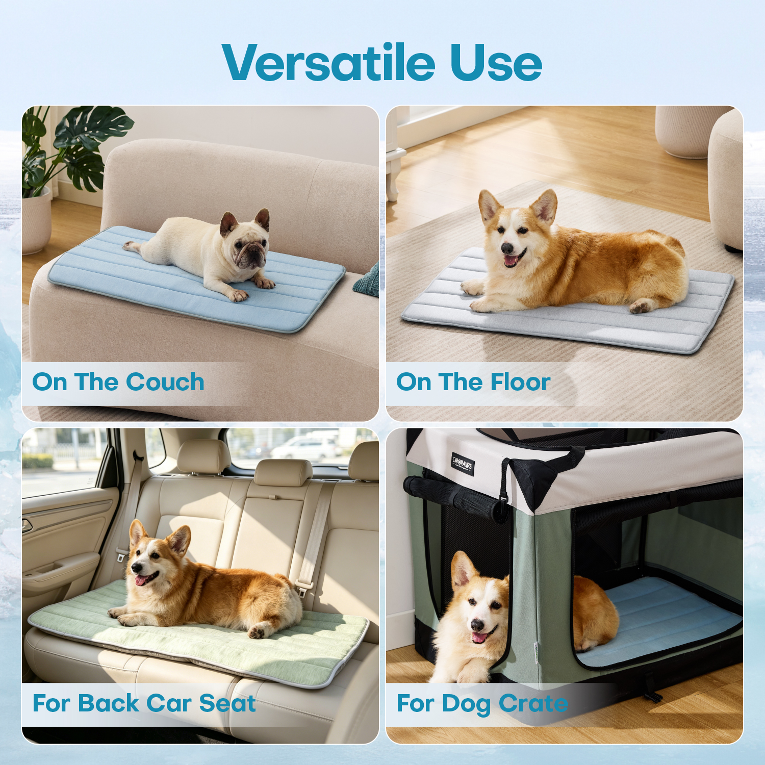GOOPAWS Dog Cooling Mat, 41" x 27" Non-Slip Self-Cooling Summer Pet Mat for Indoor Outdoor Kennel Floor Use, Blue - Image 3