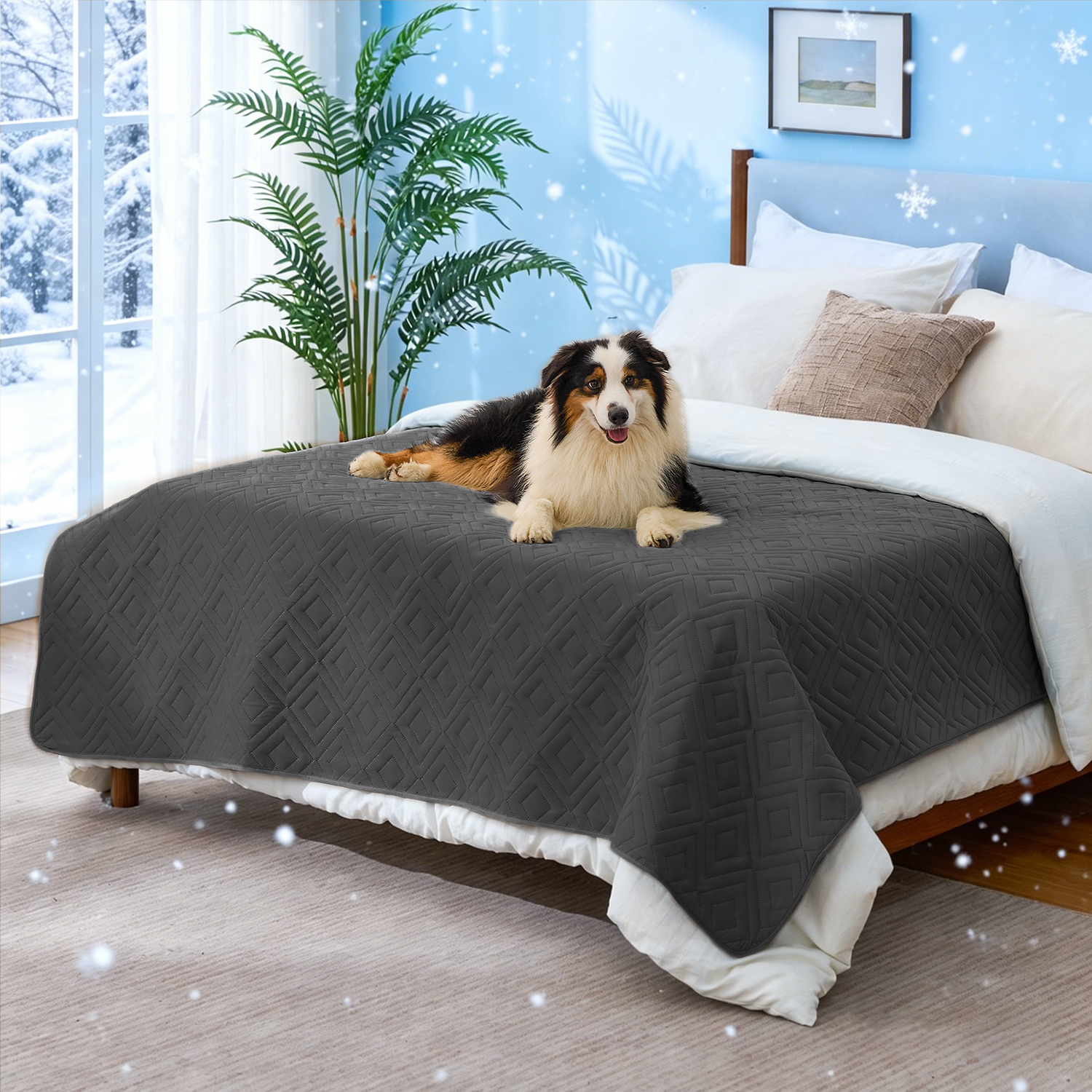 GOOPAWS Dog Cooling Mat, Waterproof Non-Slip Self-Cooling Summer Pet Blanket, Dark Grey, 60x80"