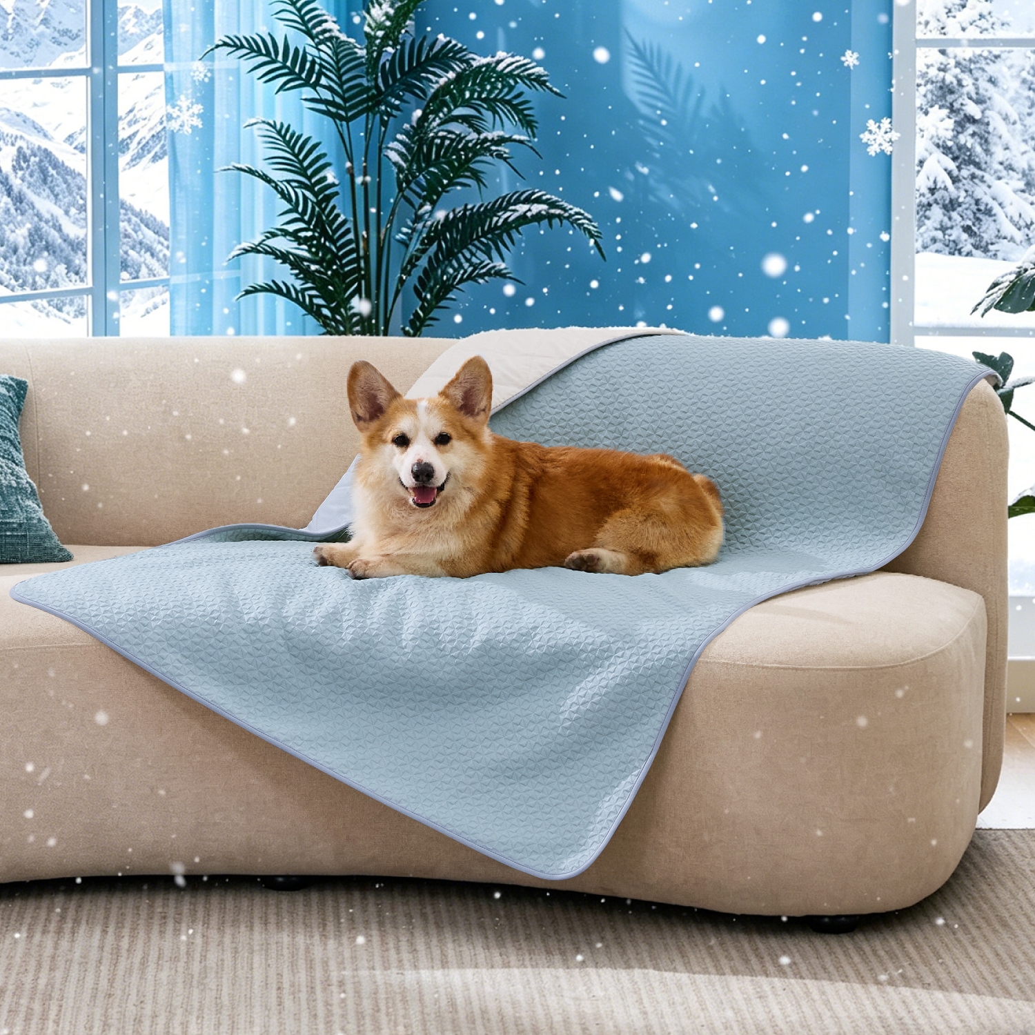 GOOPAWS All Season Reversible Cooling Dog Blanket, Blue, 40x60"