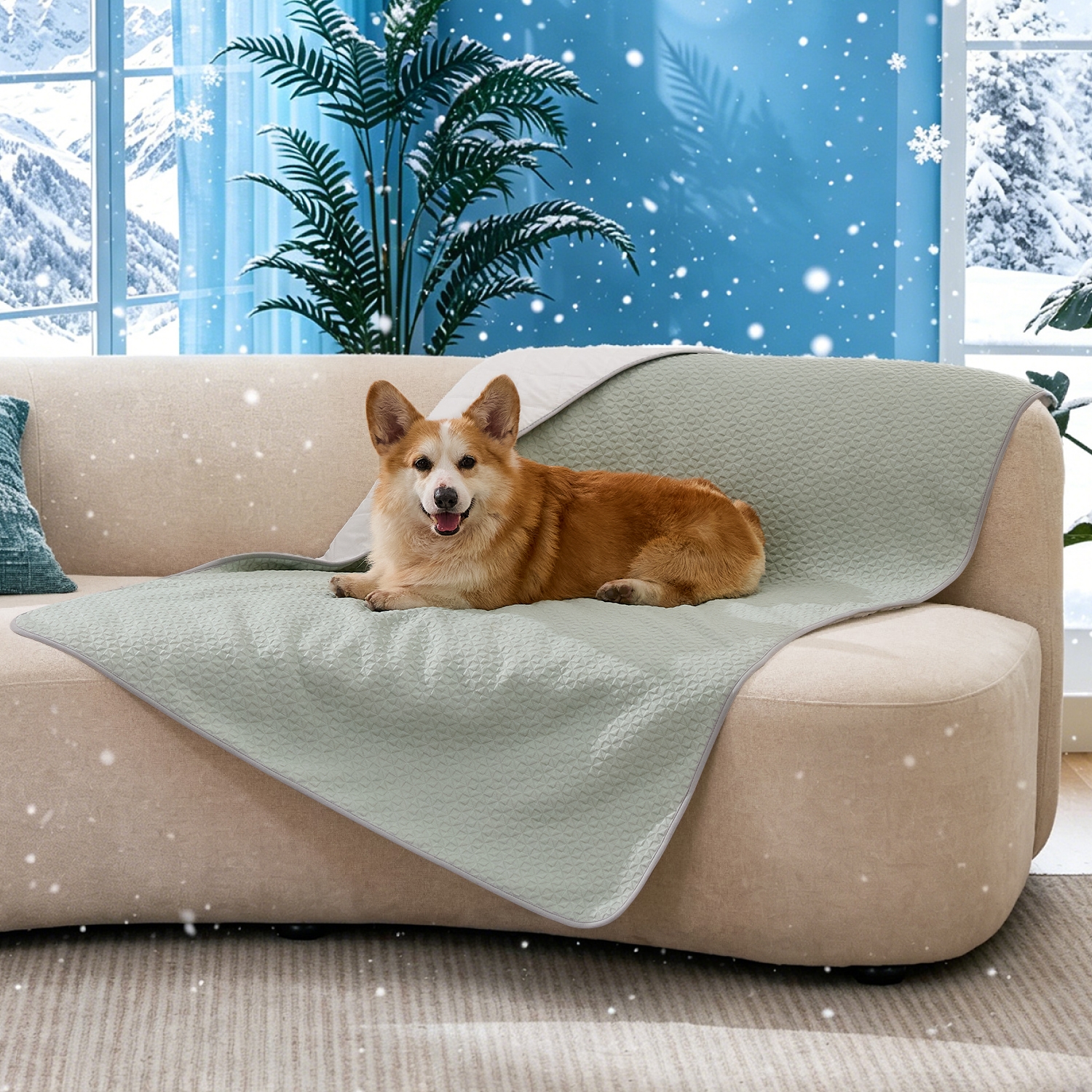 GOOPAWS All Season Reversible Cooling Dog Blanket, Green, 40x60"