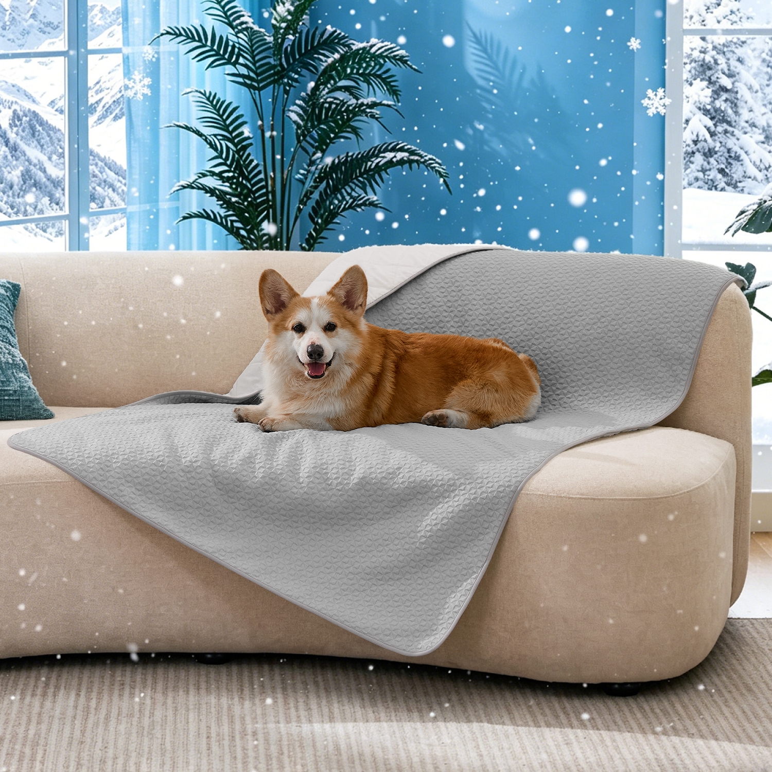 GOOPAWS All Season Reversible Cooling Dog Blanket, Grey, 40x60"