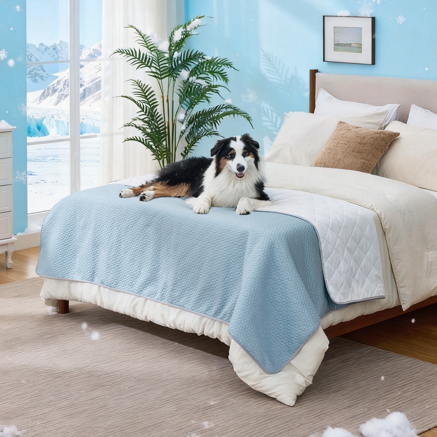 GOOPAWS All Season Reversible Cooling Dog Blanket, Blue, 60x80"