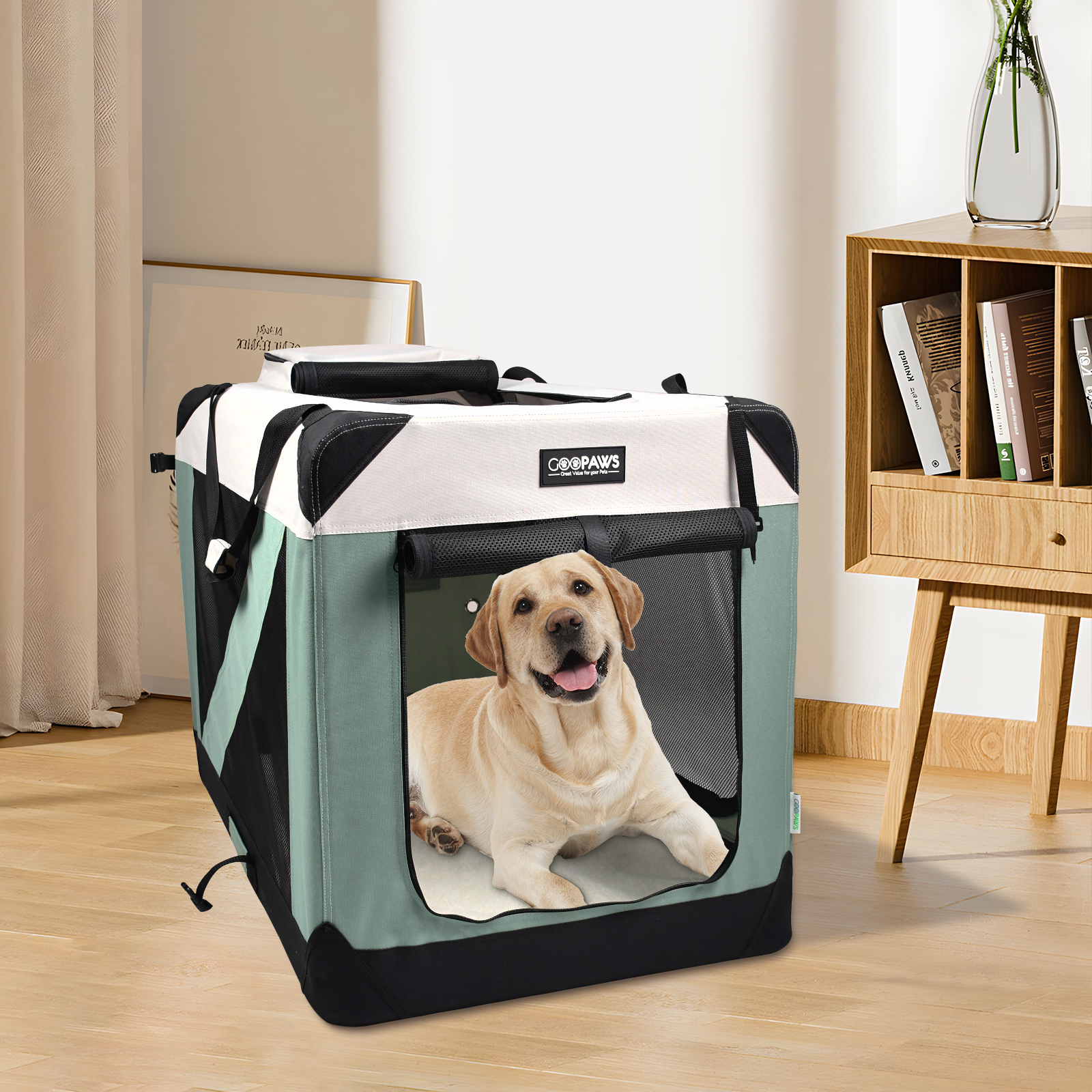 Jespet & GOOPAWS Indoor & Outdoor 3-Door Collapsible Soft-Sided Dog, Cat & Small Pet Crate, Shale Green, 36'' - Image 2