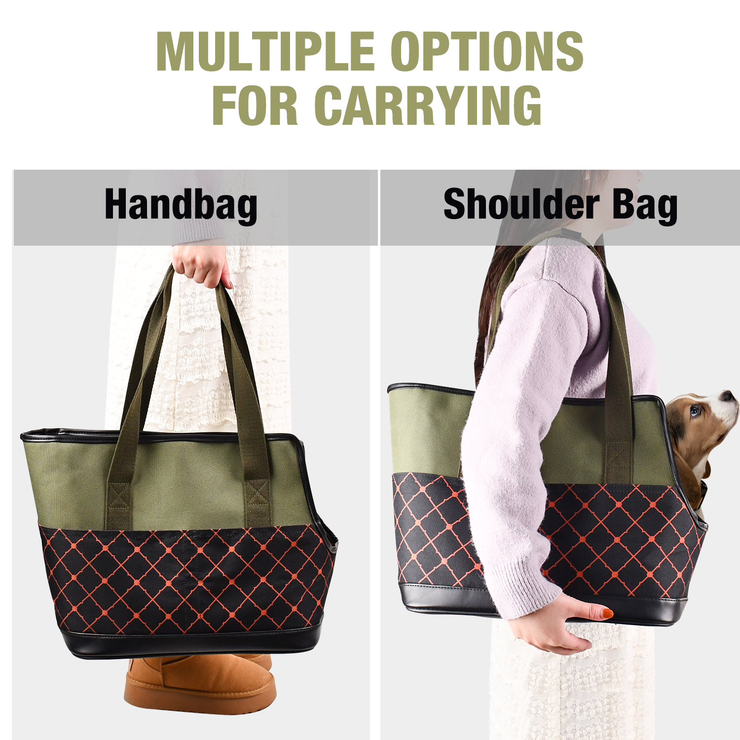 GOOPAWS Dog Purse Carrier for Small Dogs, Soft-Sided Tote Bags with Pocket Dog Travel Supplies Portable Dog Sling with Anti-Slip Bottom, Green, 19"L x 9"W x 12.6"H - Image 6