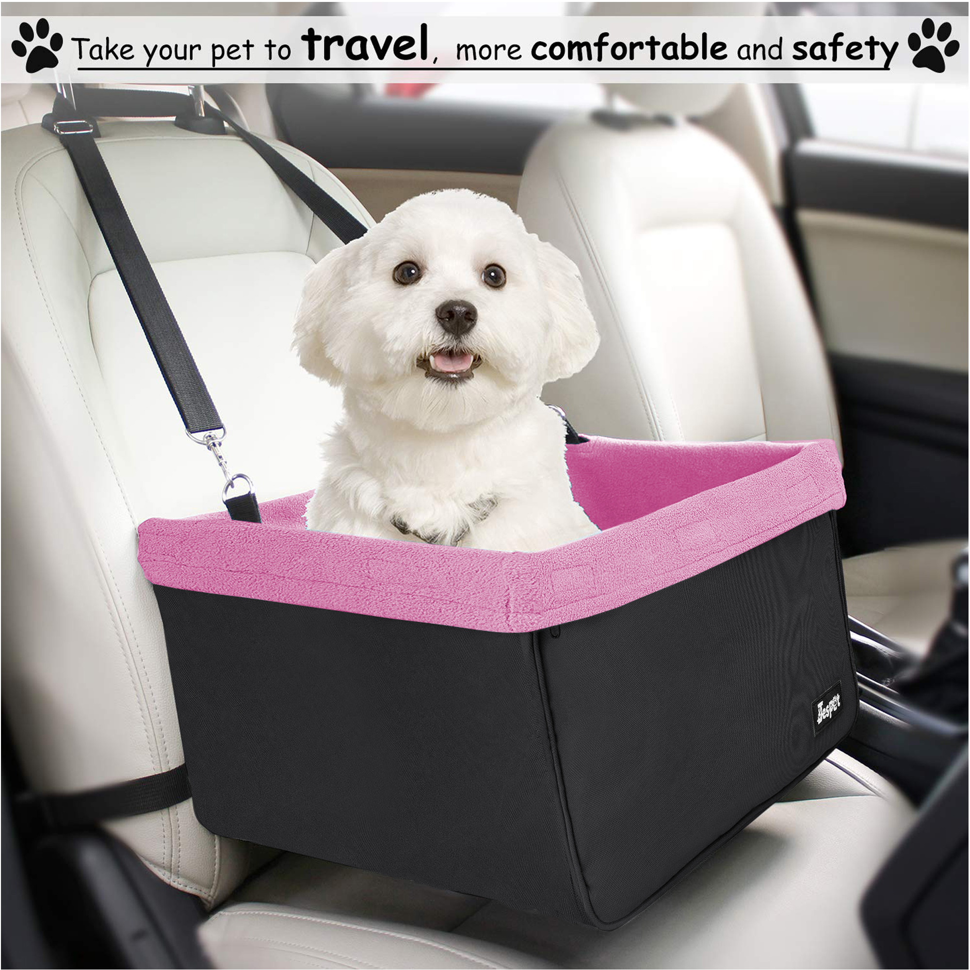 GOOPAWS Portable Pet Safety Booster Dog Car Seat with Seat Belt, Pink - Image 6