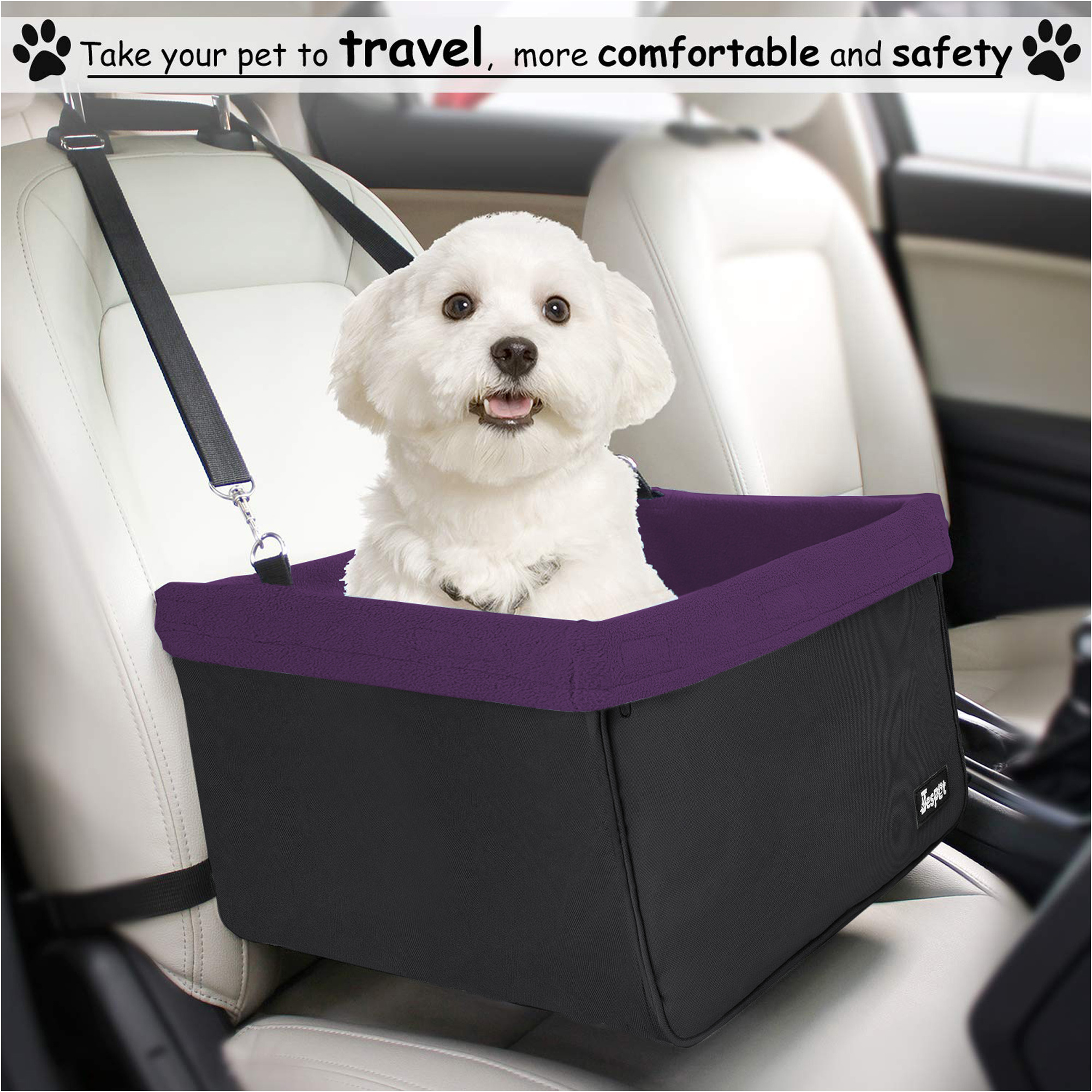 GOOPAWS Portable Safety Booster Dog Car Seat with Seat Belt, Purple - Image 6