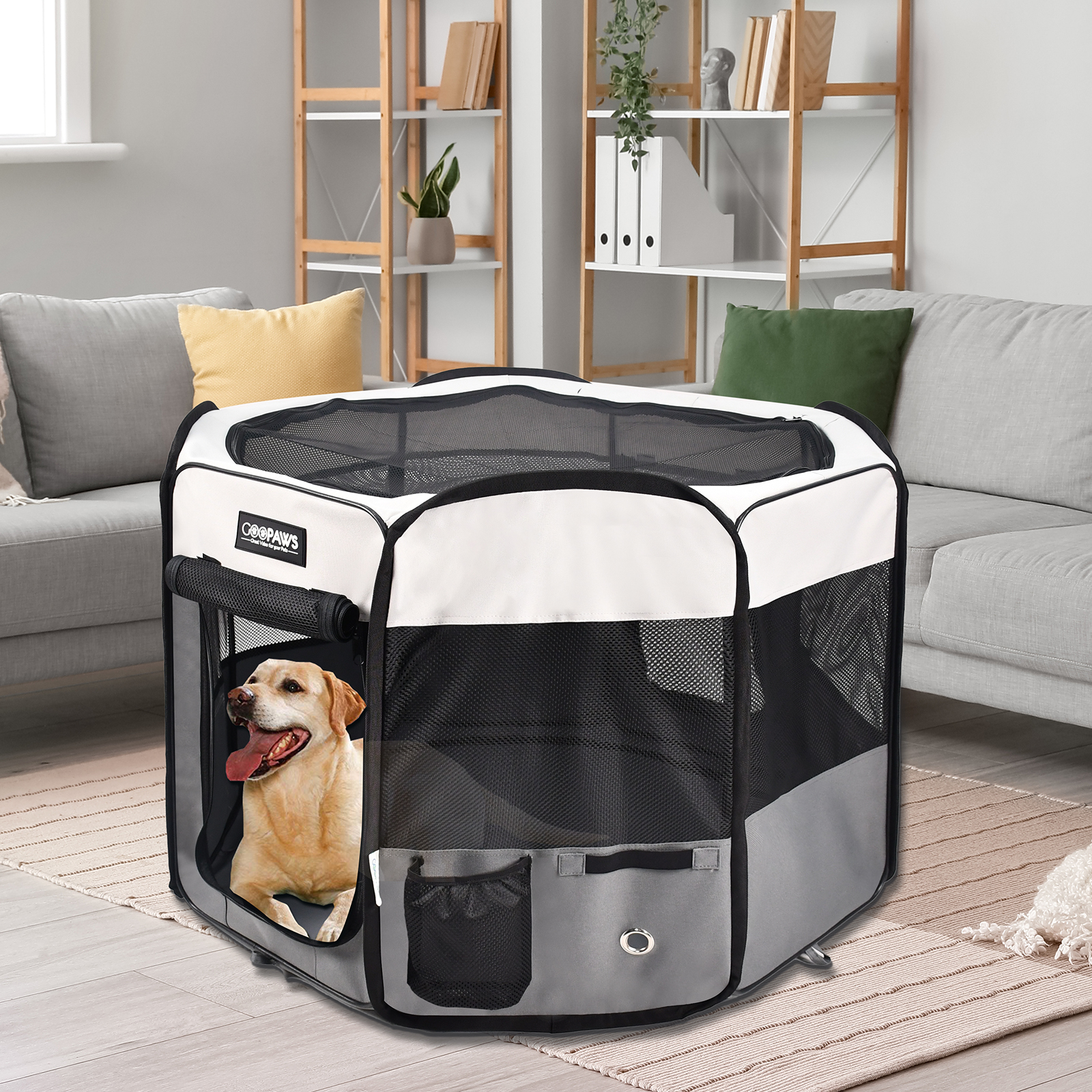 Jespet 2-Door Portable Soft-Sided Dog, Cat & Small Pet Exercise Playpen, Light Grey, 61'' - Image 3