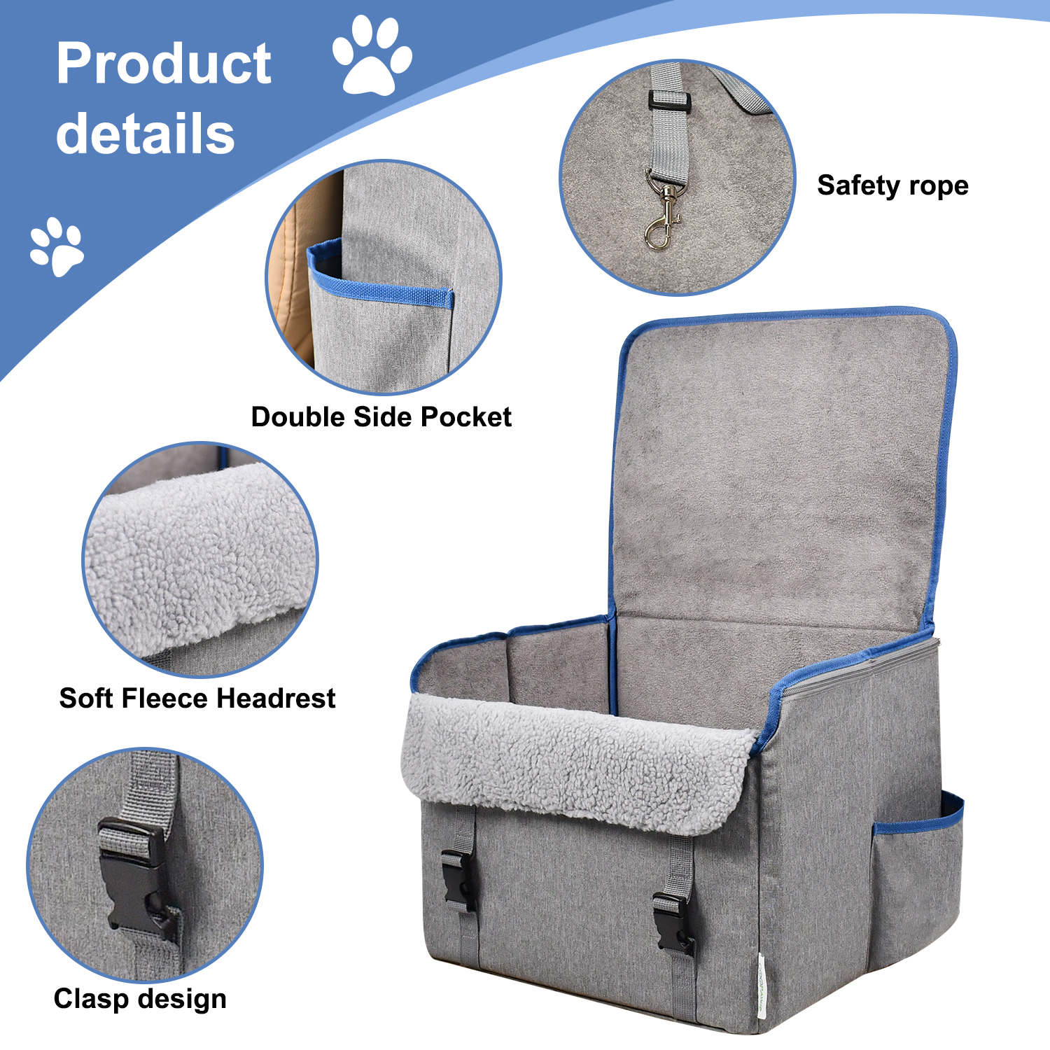 GOOPAWS Dog Car Seat for Small or Medium Dogs, Portable Dog Car Travel Bed with Clip-On Safety Leash, Briefcase Shape Waterproof Dog Booster Car Seat, Suitable for Pets Up to 25lbs - Image 3