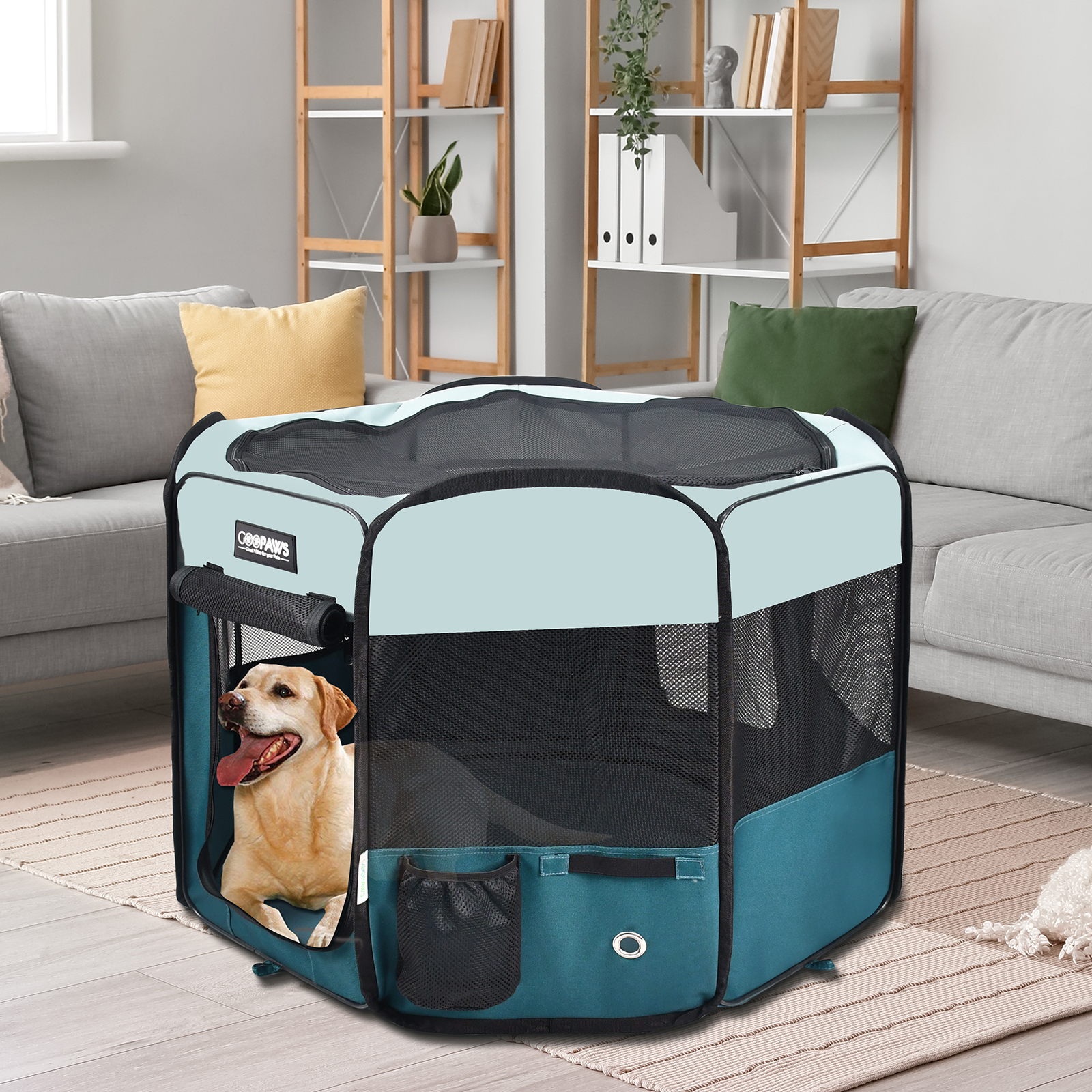 Jespet 2-Door Portable Soft-Sided Dog, Cat & Small Pet Exercise Playpen, Teal Blue, 61'' - Image 6