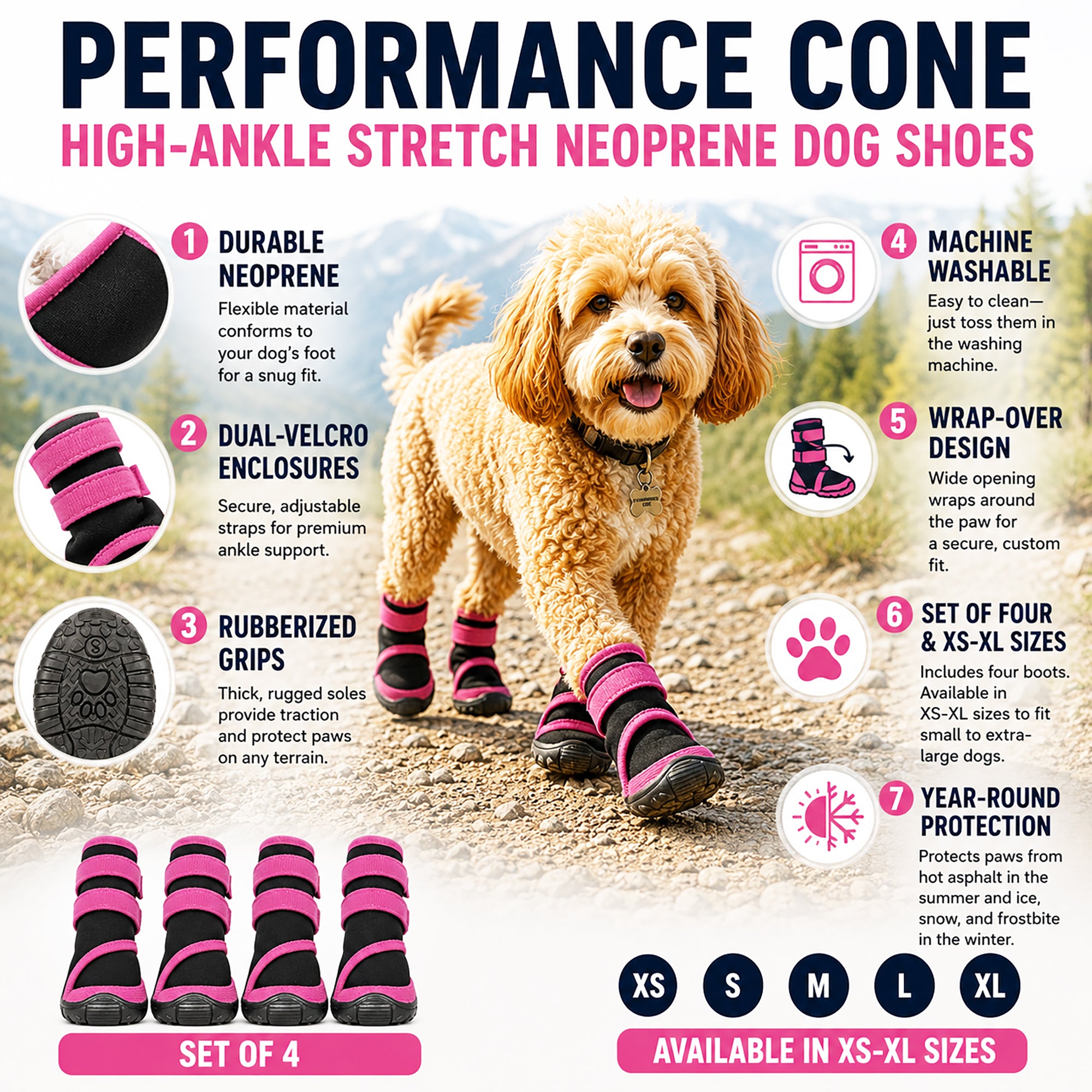 Pet Life ® Performance-Coned Premium Stretch Supportive Pet Shoes - Set Of 4 - Image 3