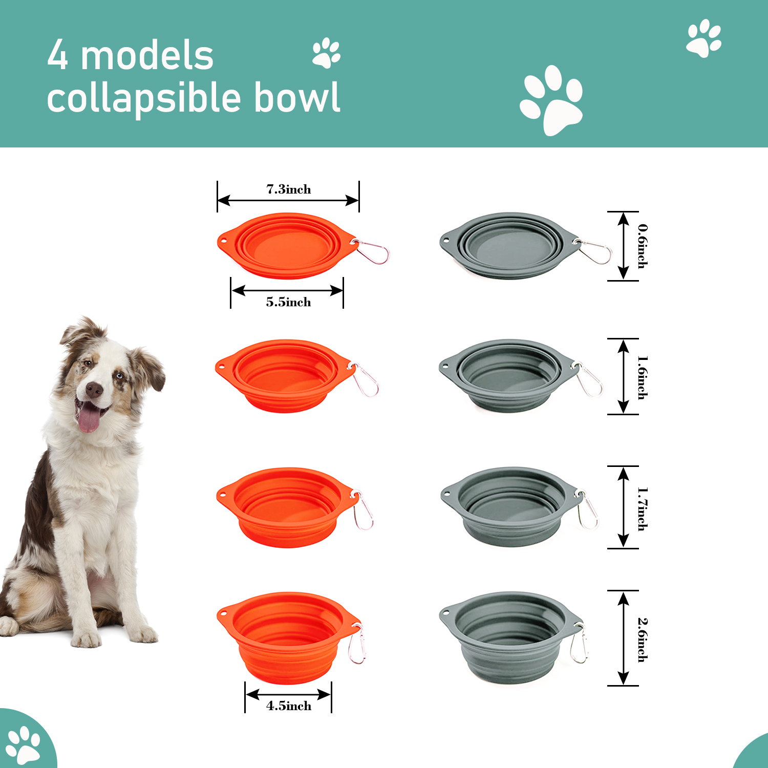 GOOPAWS 2 Pack Silicone Non-Skid Travel Dog and Cat Bowl, Orange&Grey - Image 5