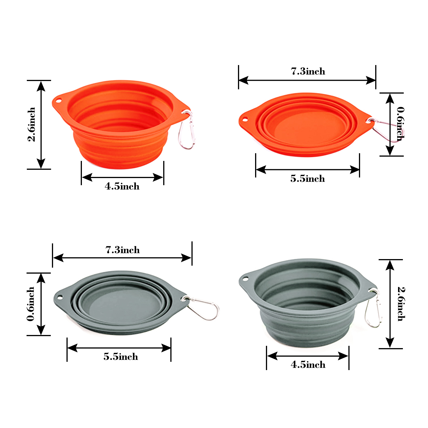 GOOPAWS 2 Pack Silicone Non-Skid Travel Dog and Cat Bowl, Orange&Grey - Image 4