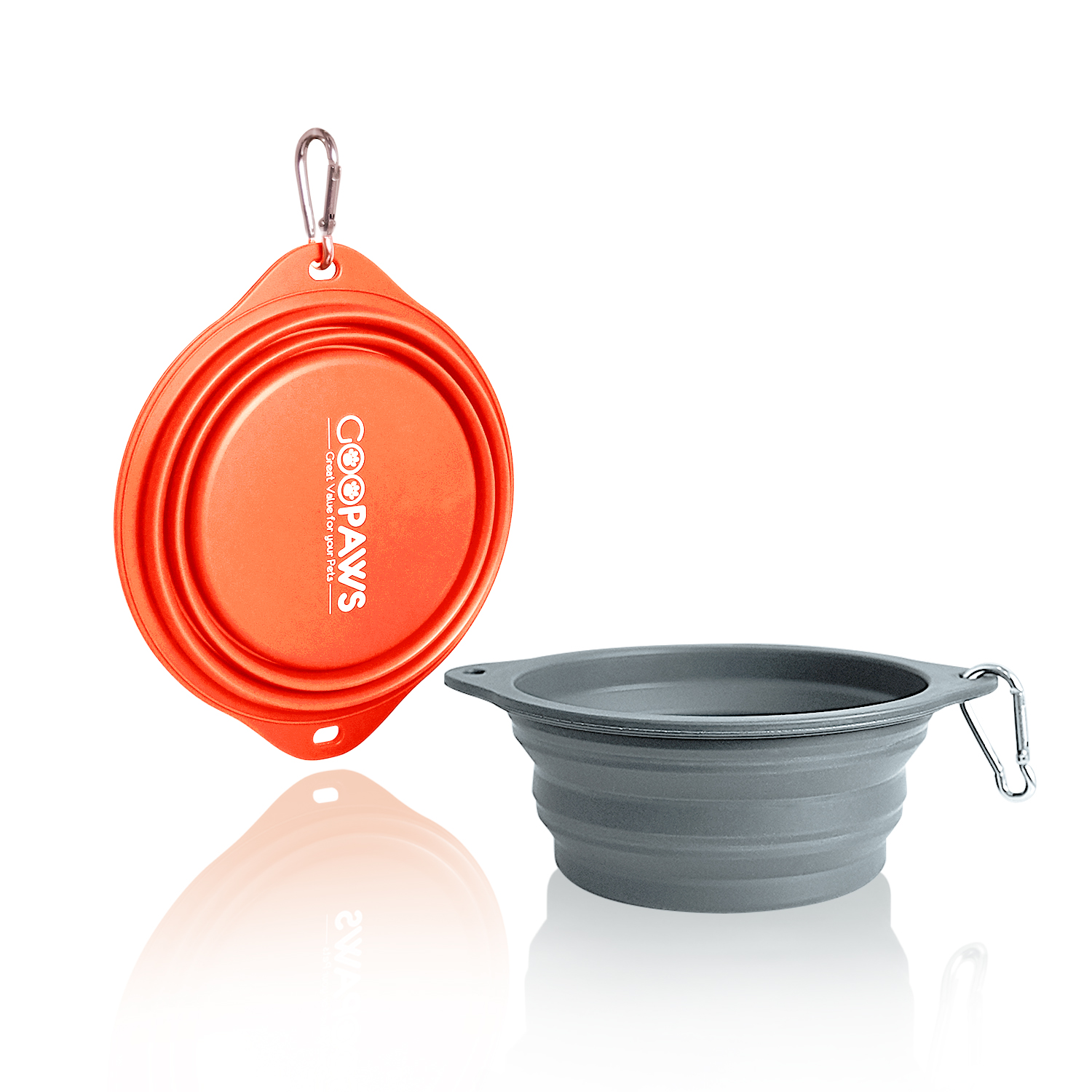 GOOPAWS 2 Pack Silicone Non-Skid Travel Dog and Cat Bowl, Orange&Grey - Image 2