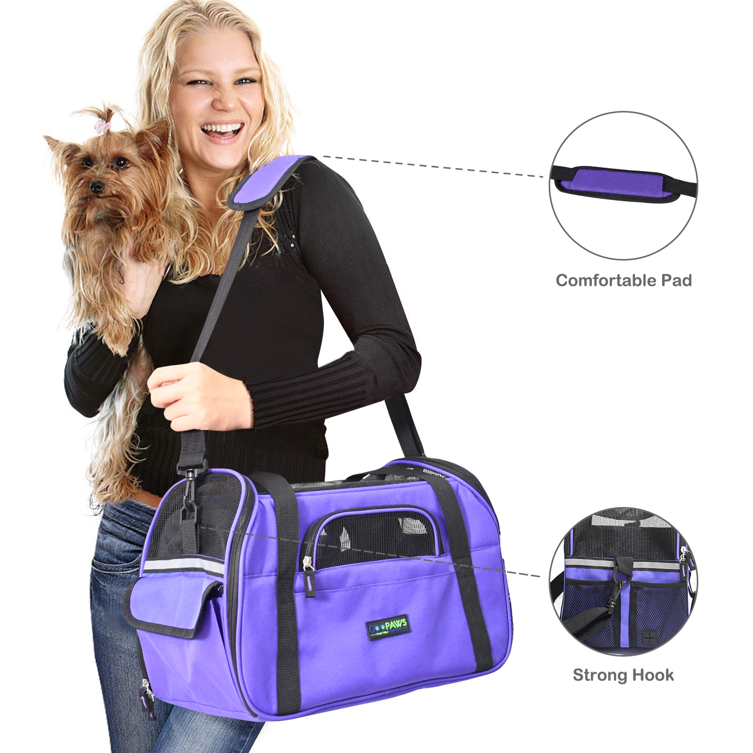 GOOPAWS Soft Sided Small Dog Carrier Comfort for Travel, Purple, 17" - Image 5