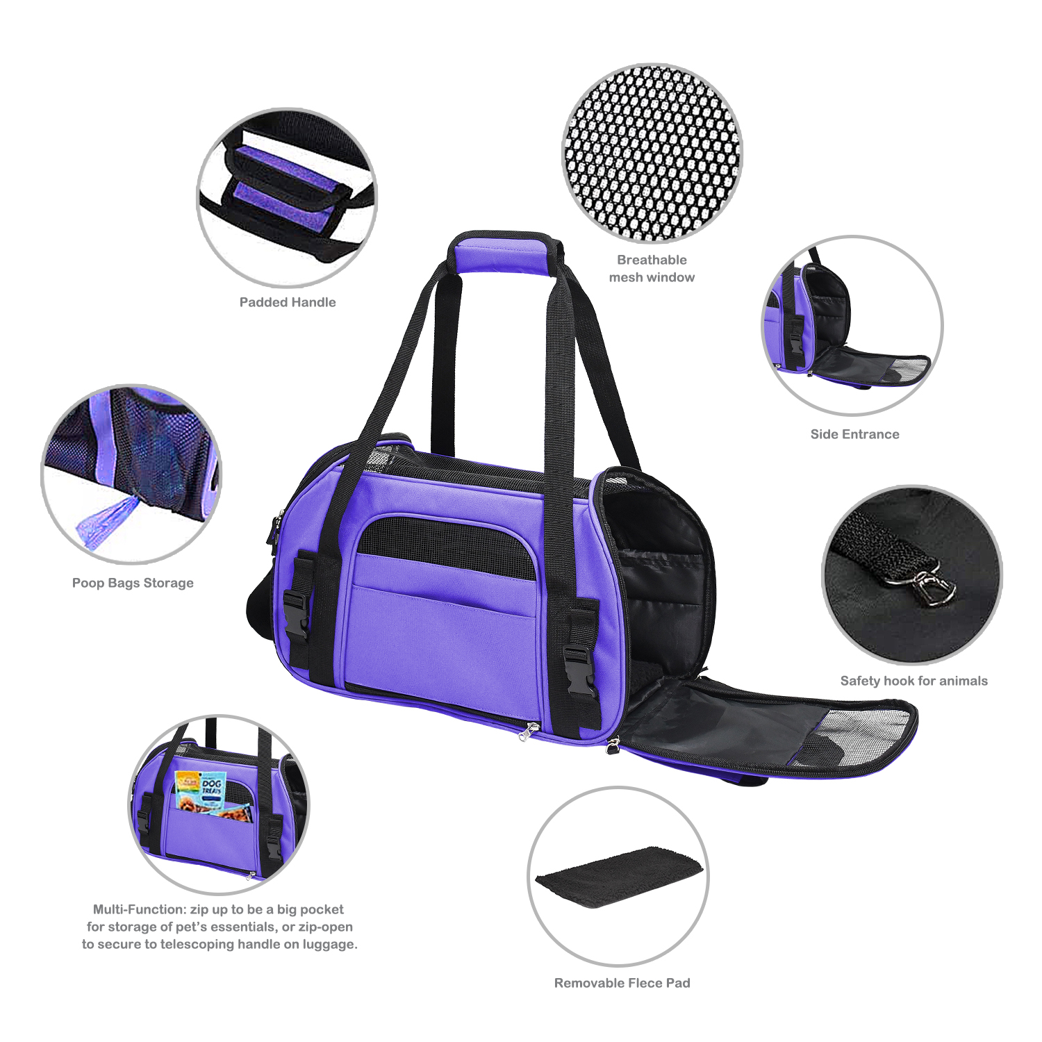 GOOPAWS Soft Sided Small Dog Carrier Comfort for Travel, Purple, 17" - Image 3