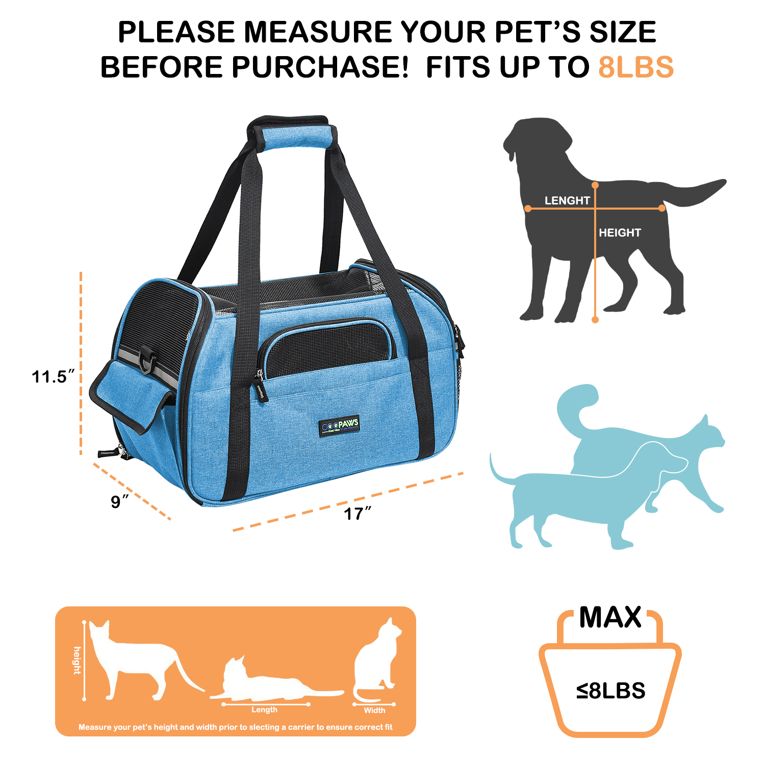 GOOPAWS Soft Sided Small Pet Carrier Ideal for Travel, Turquoise, 17" - Image 6