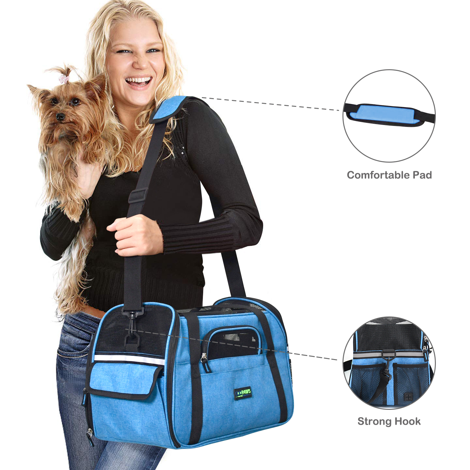 GOOPAWS Soft Sided Small Pet Carrier Ideal for Travel, Turquoise, 17" - Image 5