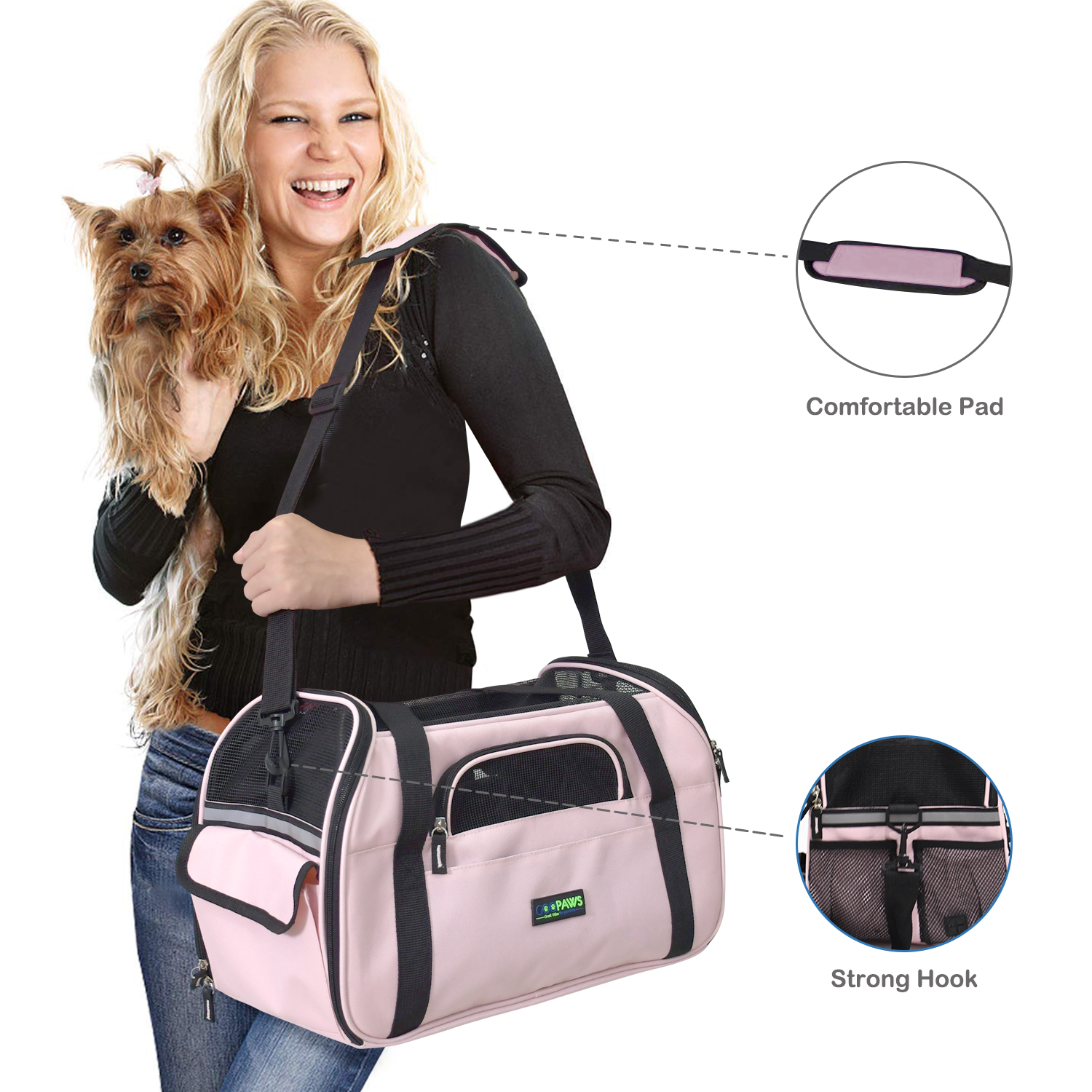 GOOPAWS Soft Sided Small Pet Carrier Comfort for Travel, Pink, 19" - Image 6