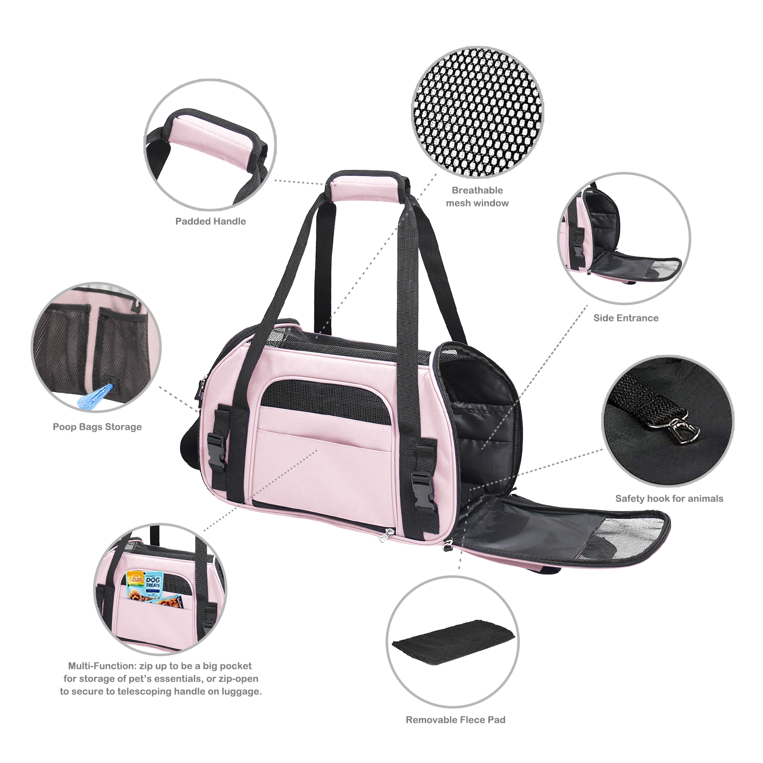 GOOPAWS Soft Sided Small Pet Carrier Comfort for Travel, Pink, 19" - Image 4