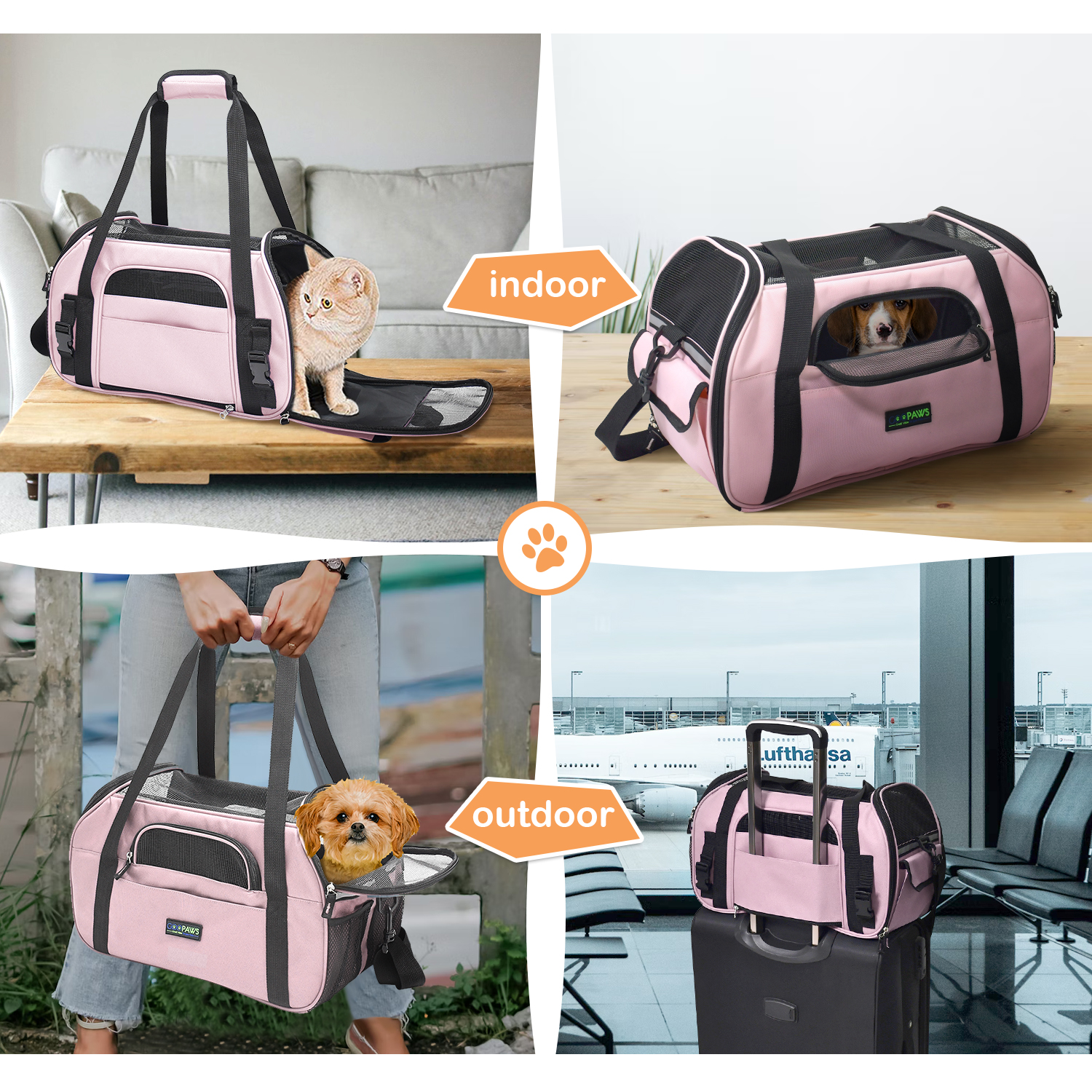 GOOPAWS Soft Sided Small Pet Carrier Comfort for Travel, Pink, 19" - Image 2