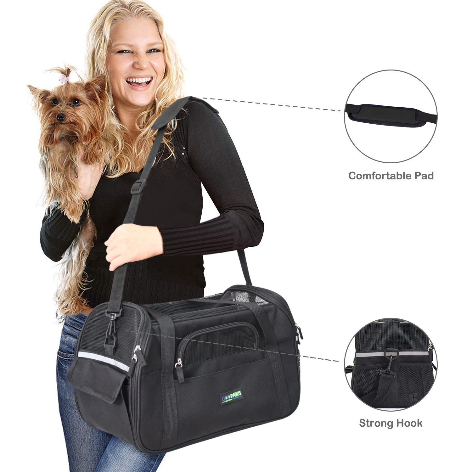GOOPAWS Soft Sided Small Dog Carrier Comfort for Travel, Black, 19" - Image 6