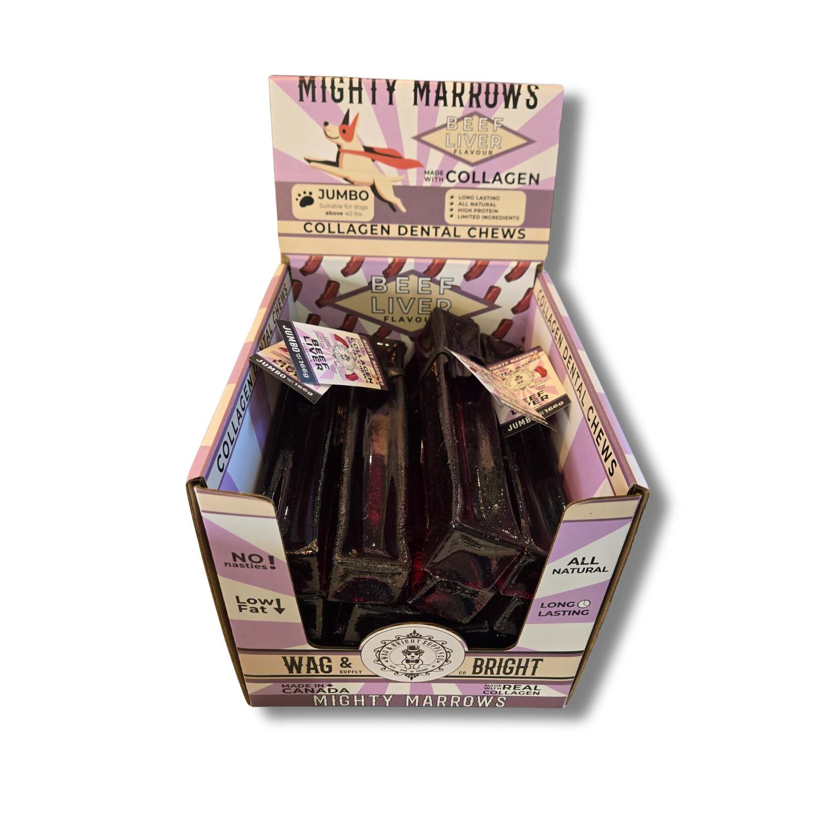 Wag & Bright Supply Co. Mighty Marrows Collagen Dental Chews Beef Liver Jumbo Case (15 Units)
