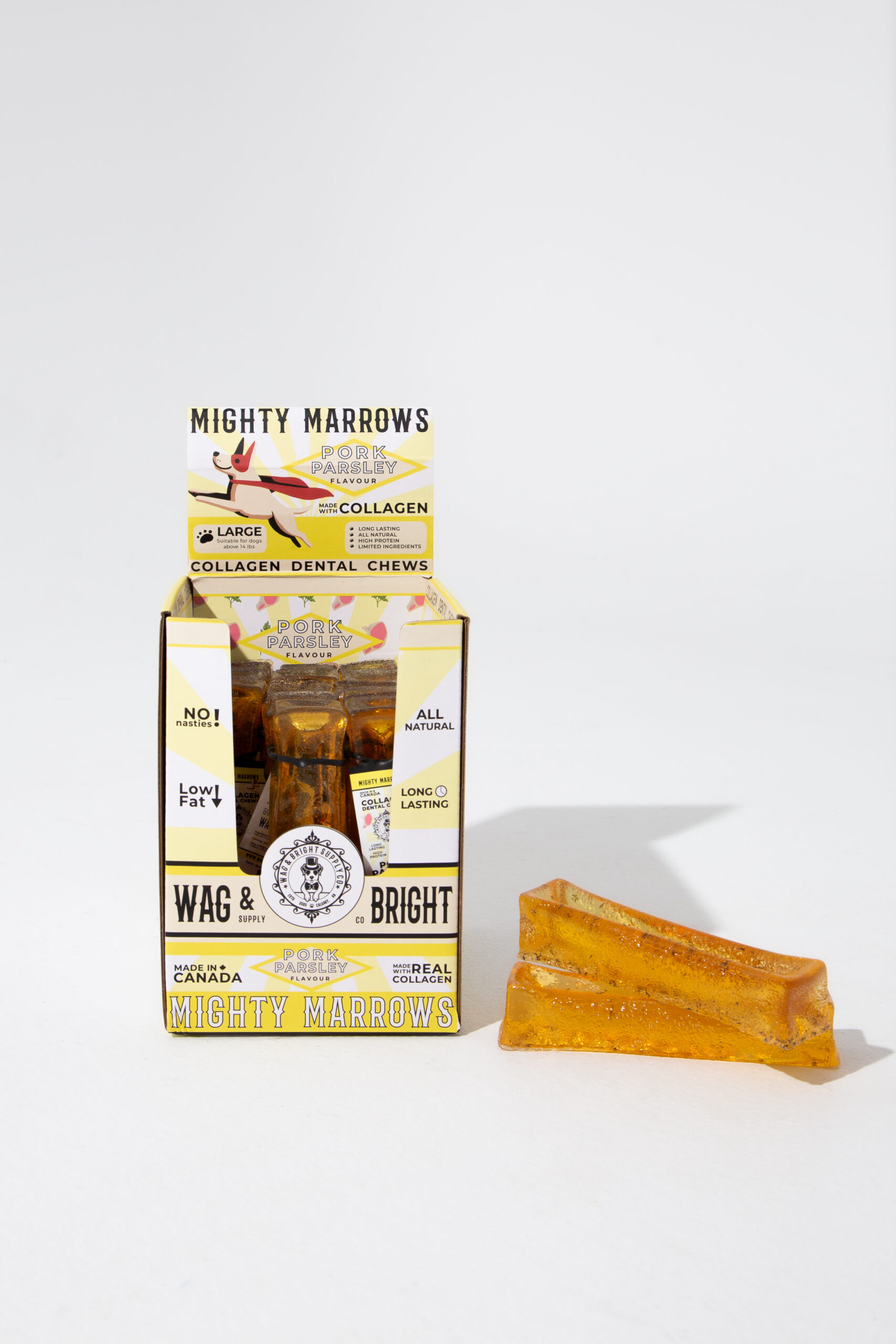 Wag & Bright Supply Co. Mighty Marrows Collagen Dental Chews Pork Parsley Large Case (18 Units)