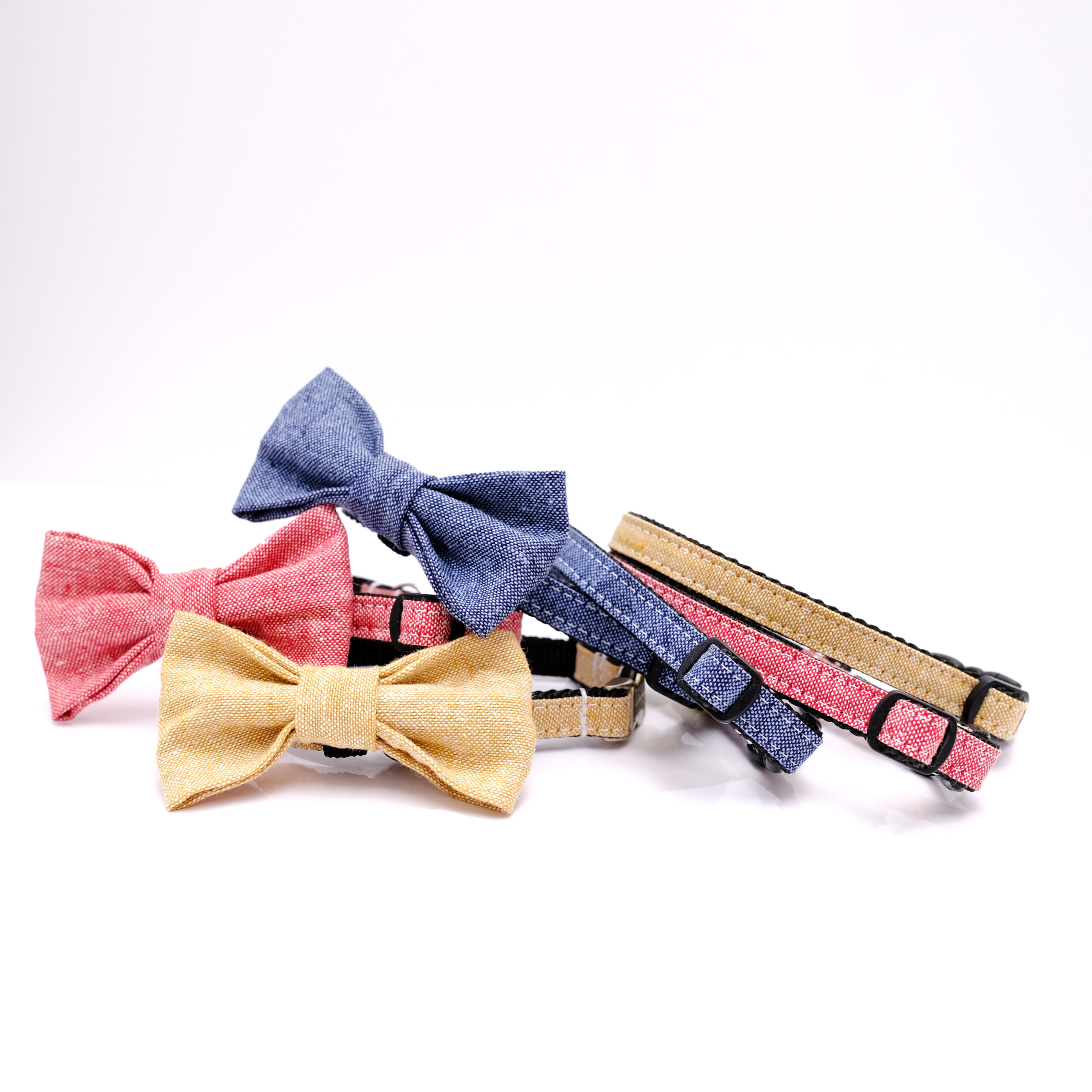 Linen Bowtie Small Dog or Puppy Collar Set