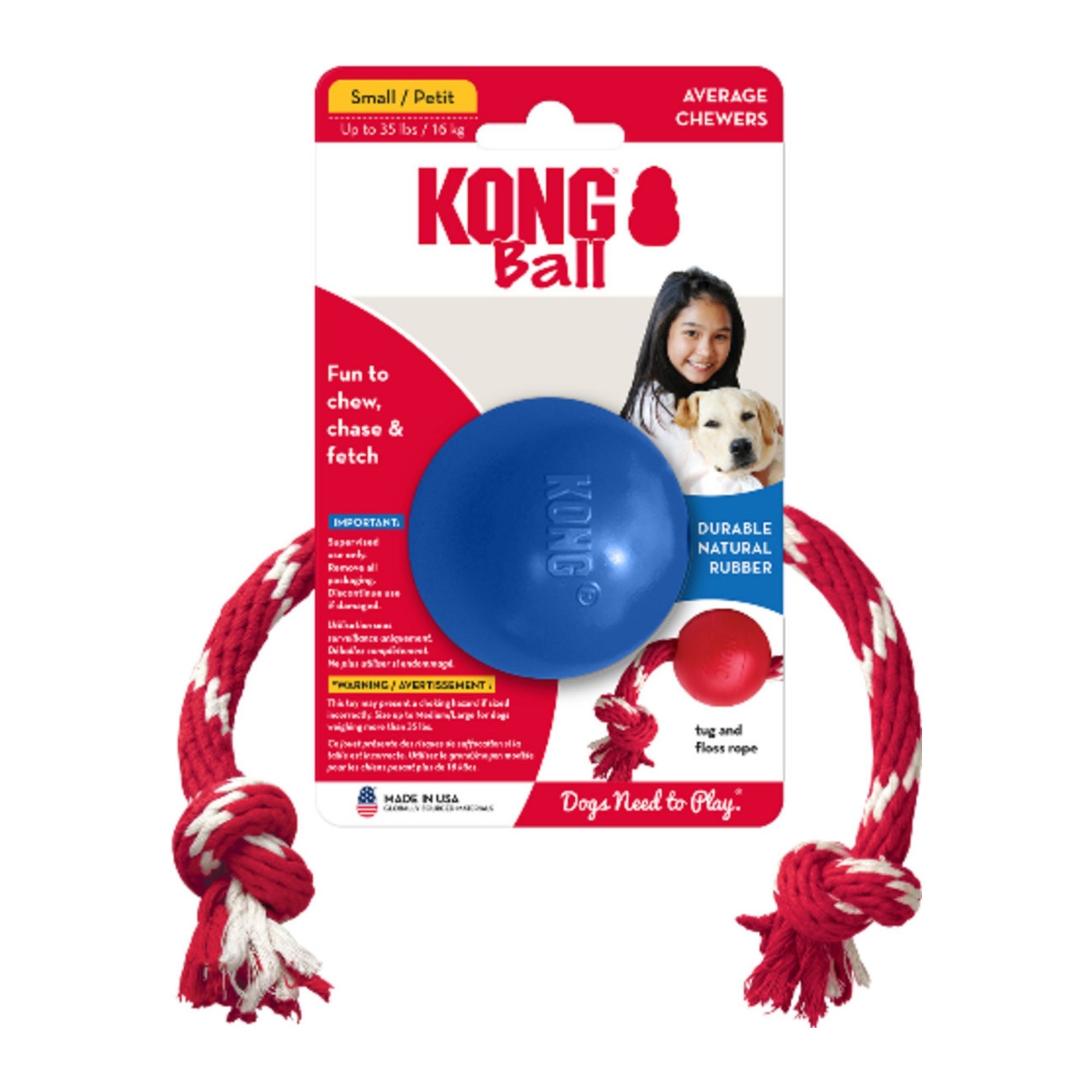 Kong Old Glory Ball with Rope Dog Toy 1ea/SM