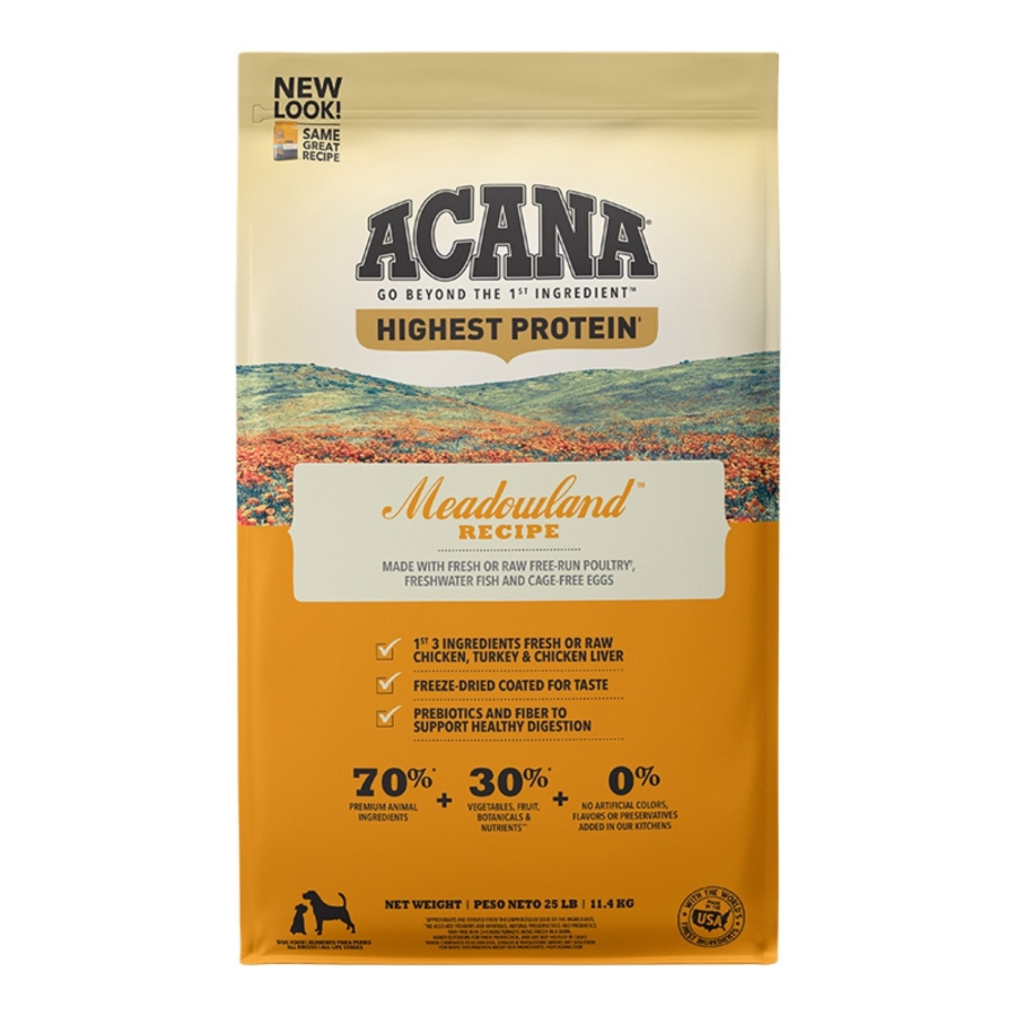 Acana Dog Grain Free Highest Protein Meadowlands 25Lbs