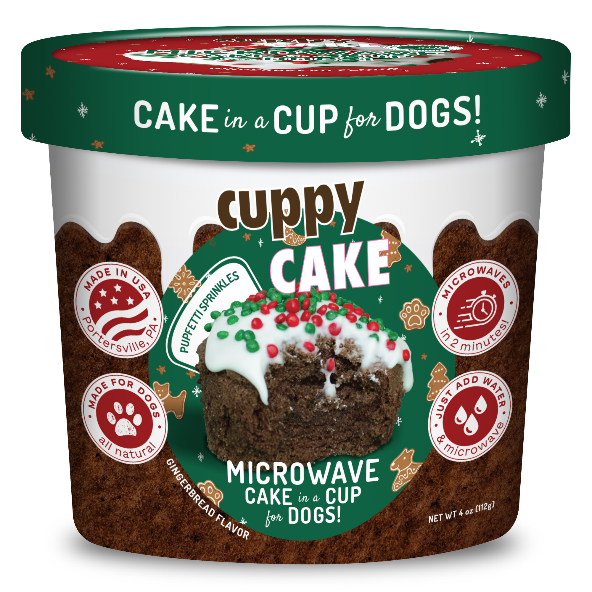Cuppy Cake - Microwave Dog Cake in A Cup - Gingerbread Flavored with Pupfetti Sprinkles