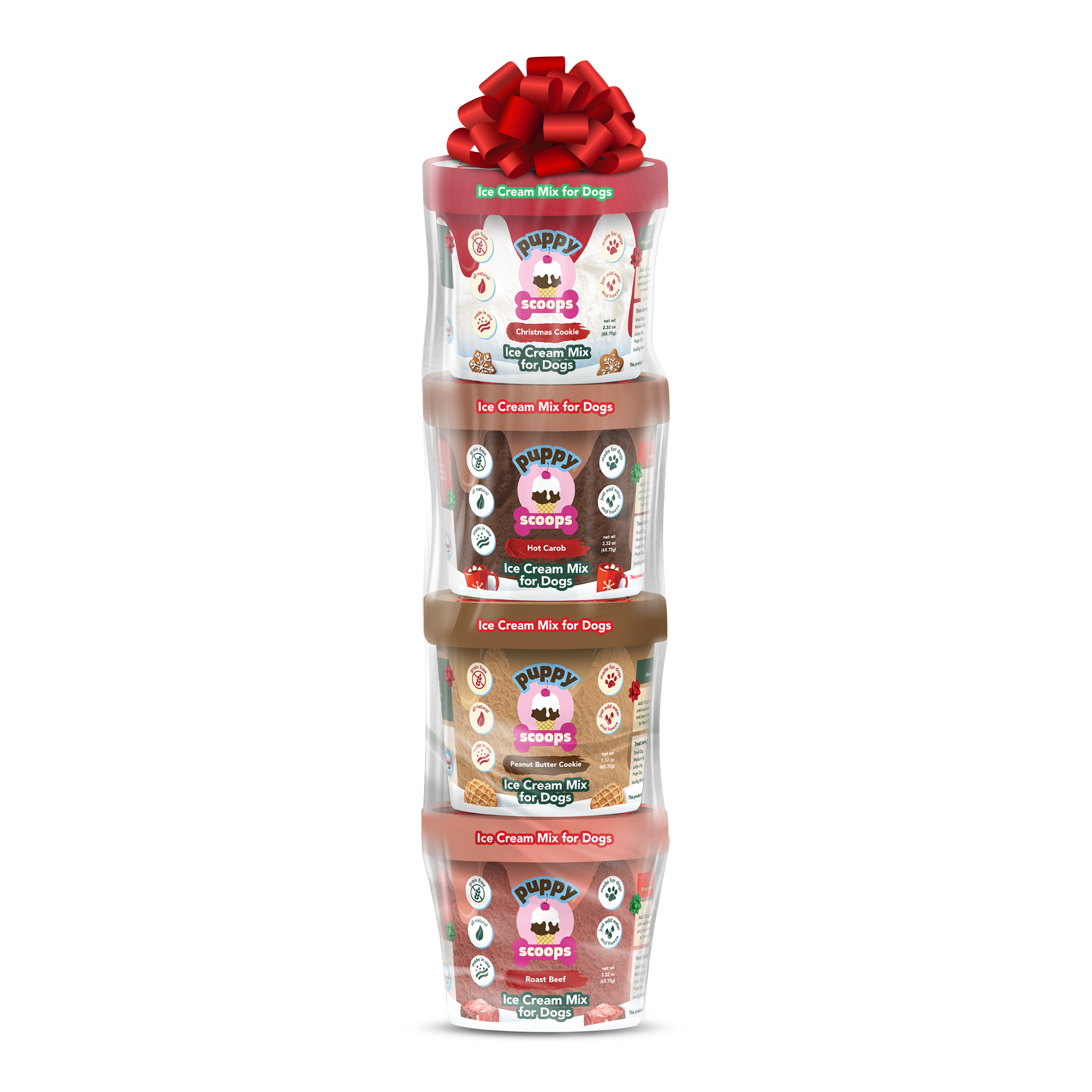 Holiday Gift Pack 4 Christmas Inspired Flavors- Ice Cream Mix for Dogs