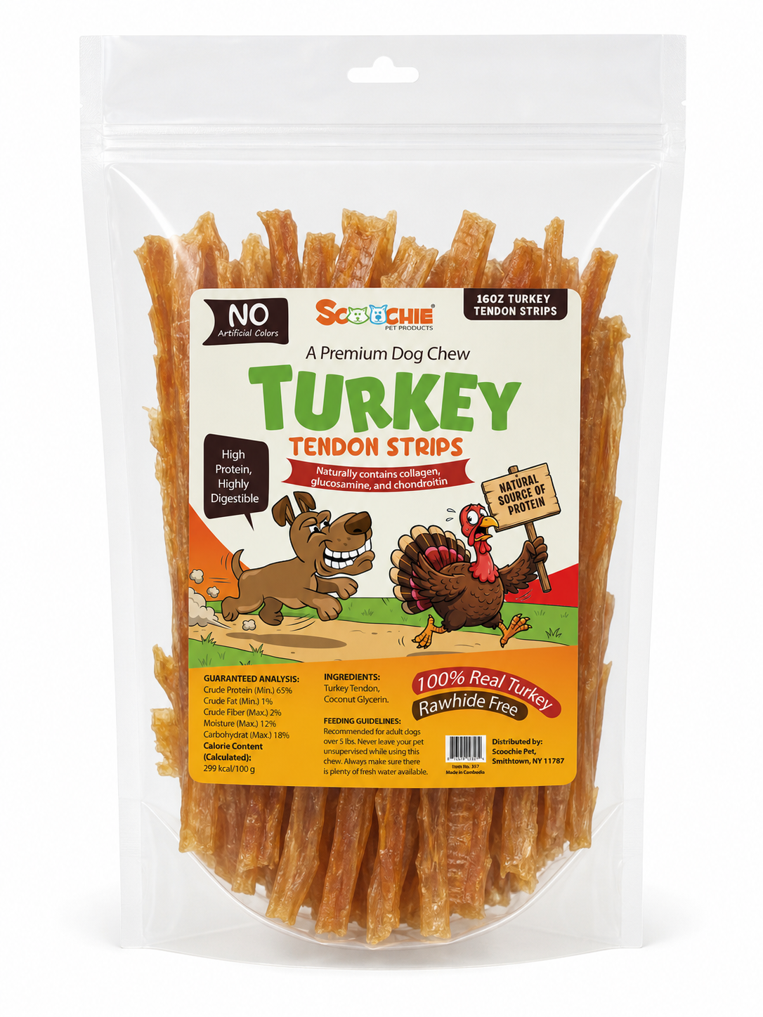 16 Ounce Turkey Tendon Strips in Bag with Sticker