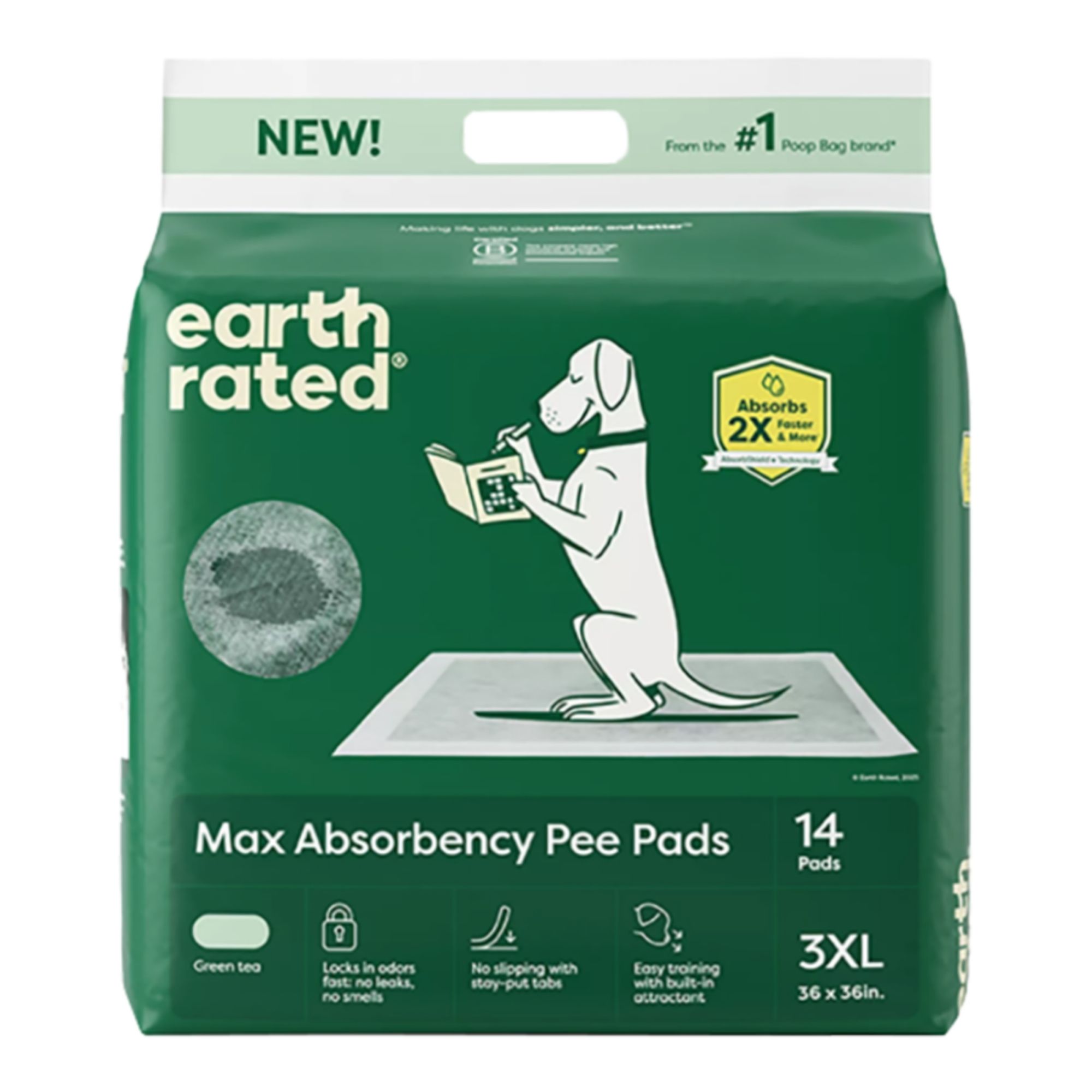 Earth Rated Dog Max Absorbency Puppy Pee Pads XXXLarge 36” X 36” - 14 Count