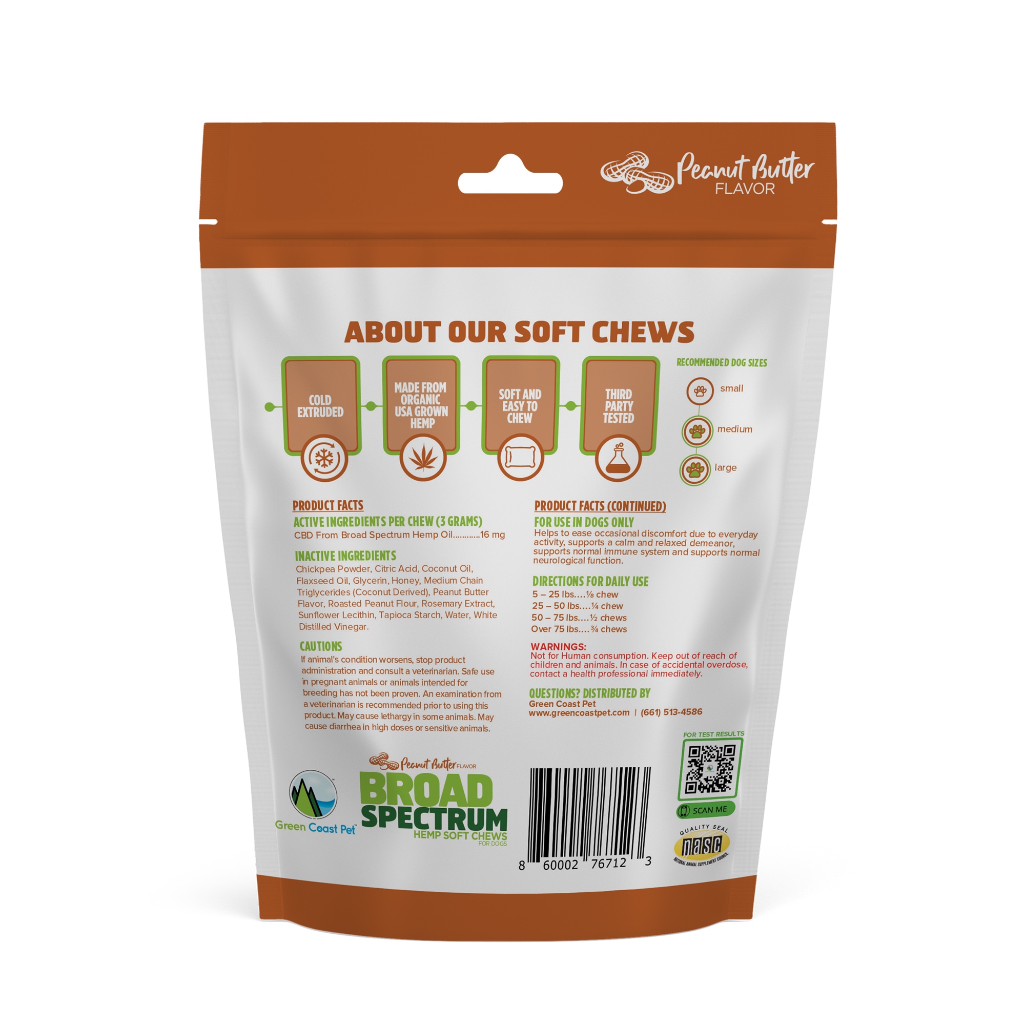 Broad Spectrum Hemp Soft Chews- Peanut Butter Flavor 480 mg (30 Chews) - Image 2