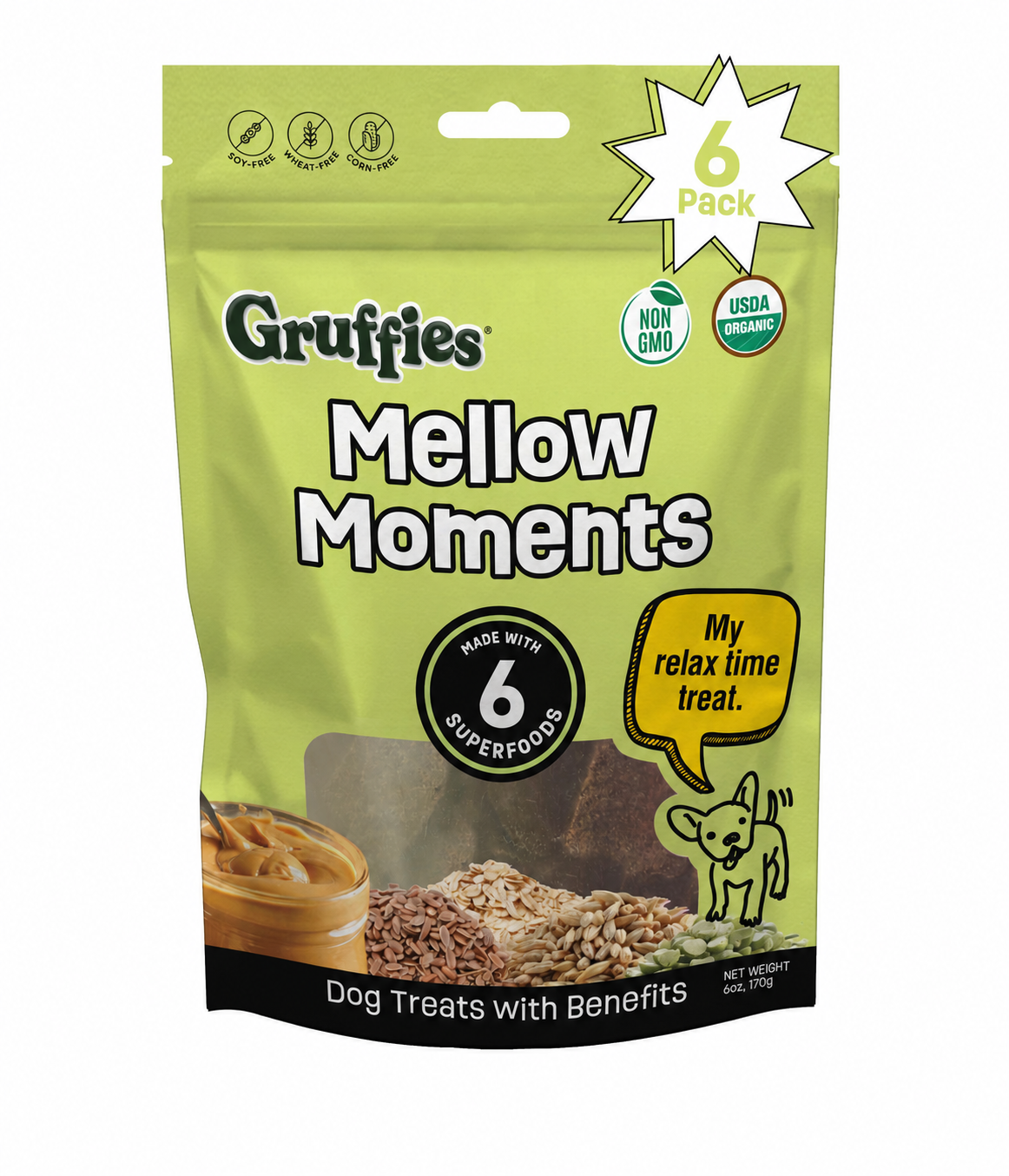 Gruffies Mellow Moments Dog Treats 6 Oz Bags (Pack of 6)