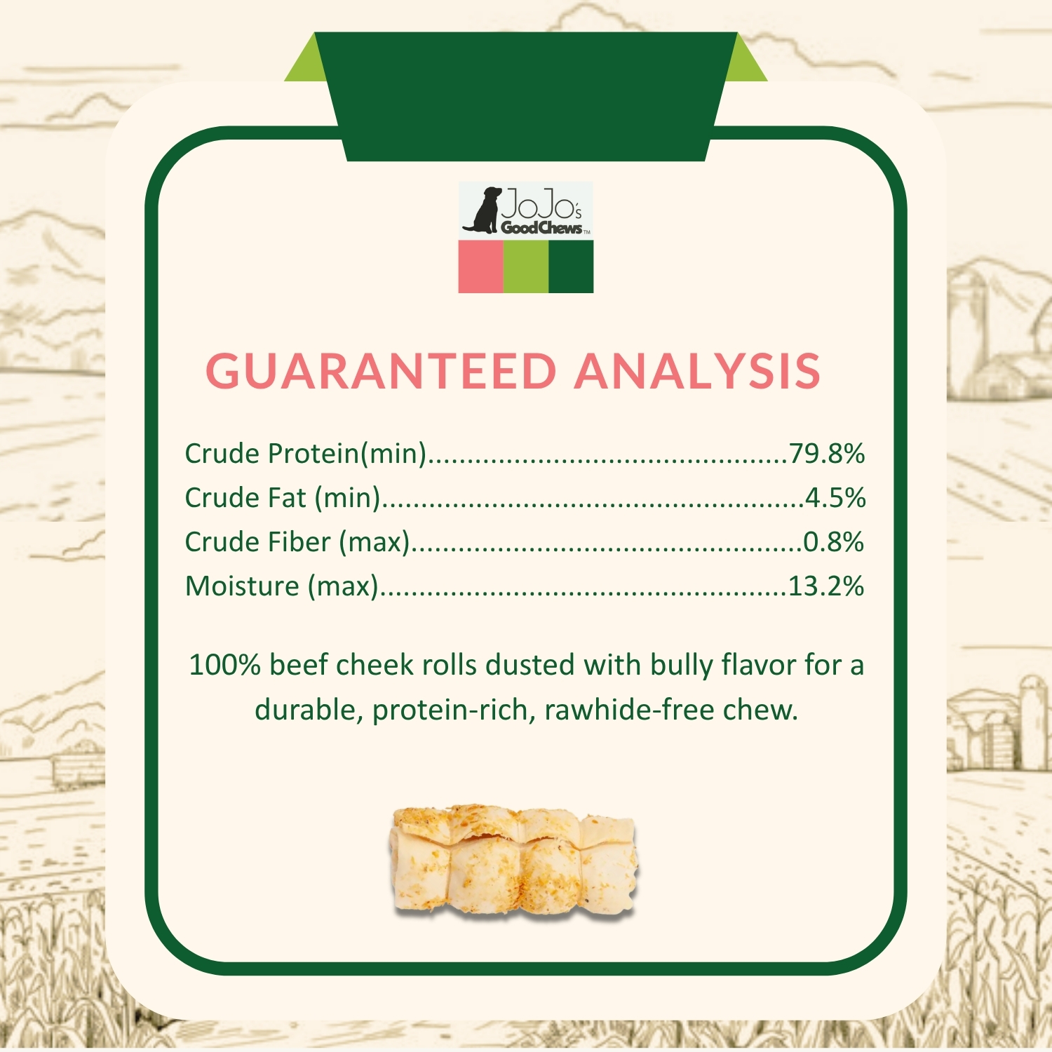 5"-6" Bully Dusted Beef Cheek Rolls Dog Chews (5/Bag) - Image 2