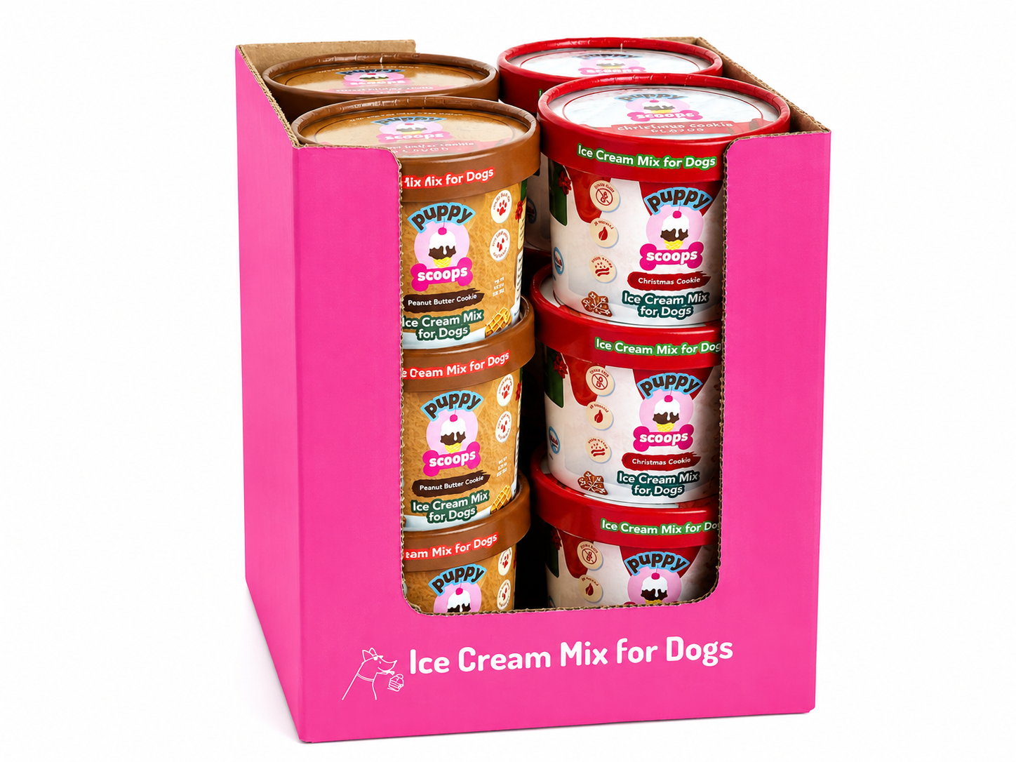 Display Case of 12 Assorted Christmas Puppy Scoops Ice Cream Mixes 2.32 oz (Peanut Butter Cookie and Christmas Cookie)