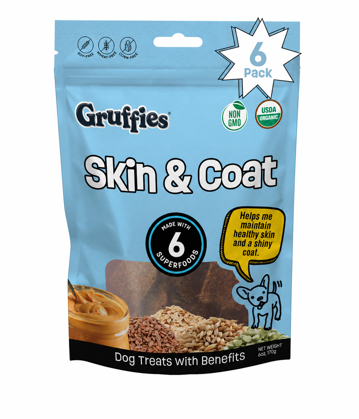 Gruffies Skin & Coat Dog Treats 6 Oz Bags (Pack of 6)