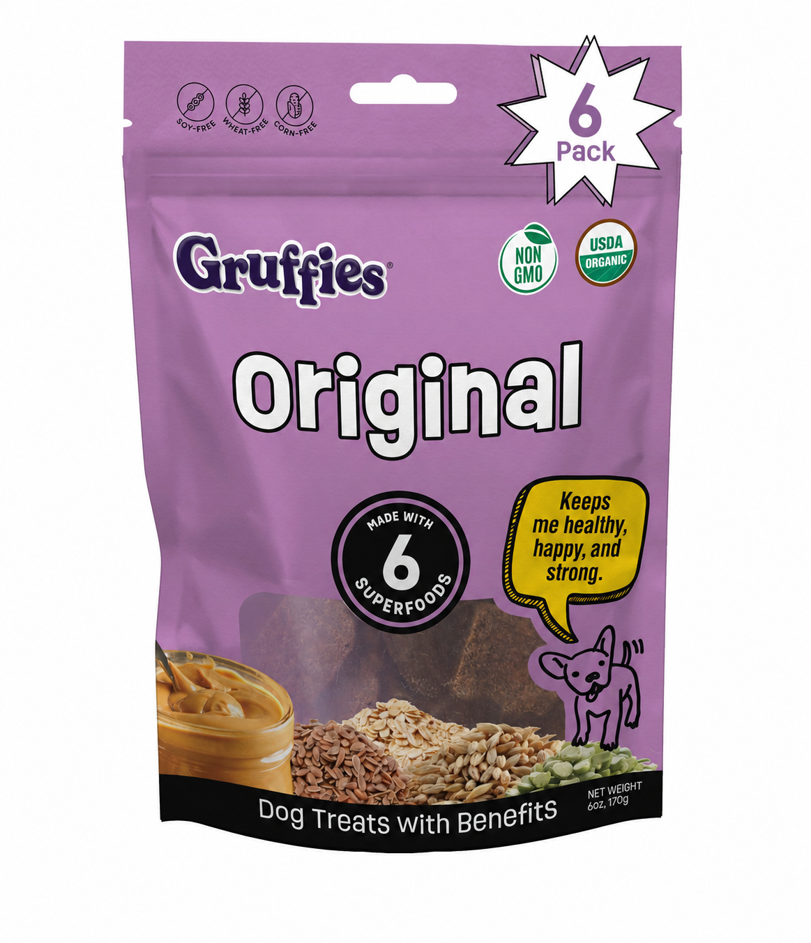 Gruffies Original Dog Treats 6 Oz Bags (Pack of 6)