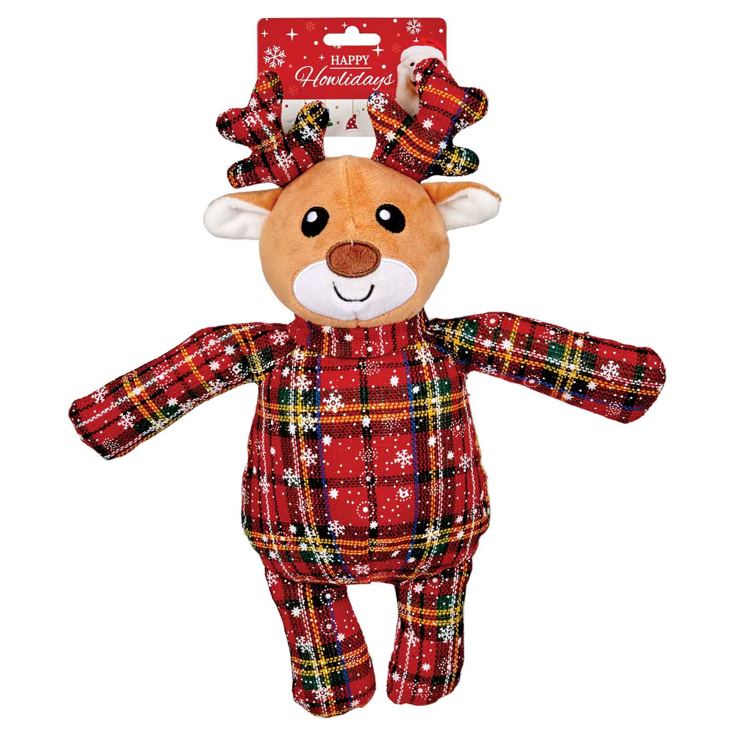 Zanies Holiday Plaid Reindeer Squeaker Toy