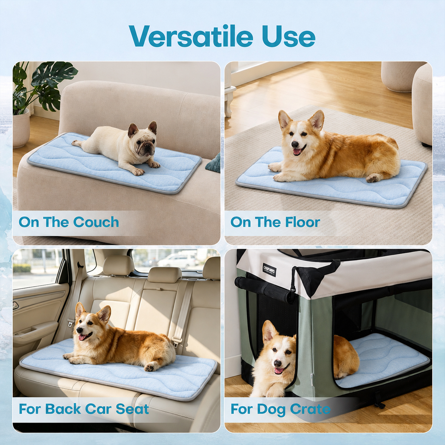 GOOPAWS Dog Cooling Mat, 35" x 23" Non-Slip Self-Cooling Summer Pet Mat for Indoor Outdoor Kennel Floor Use, Blue - Image 5