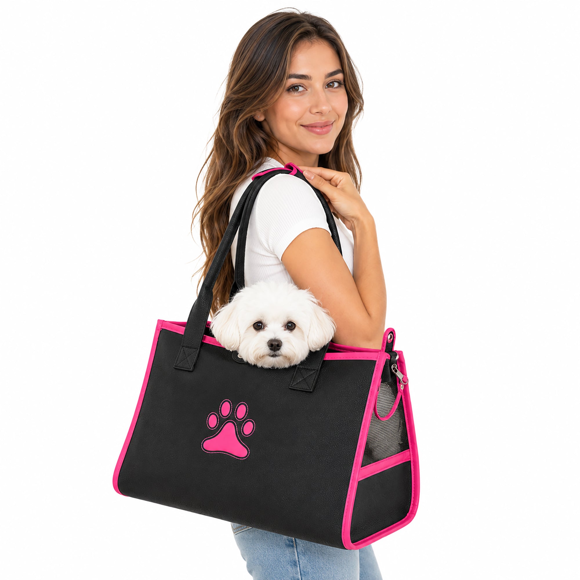 Pet Life ® 'Posh Paw' Elegant Leatherette Designer Fashion Travel Pet Dog Carrier Tote - Image 4