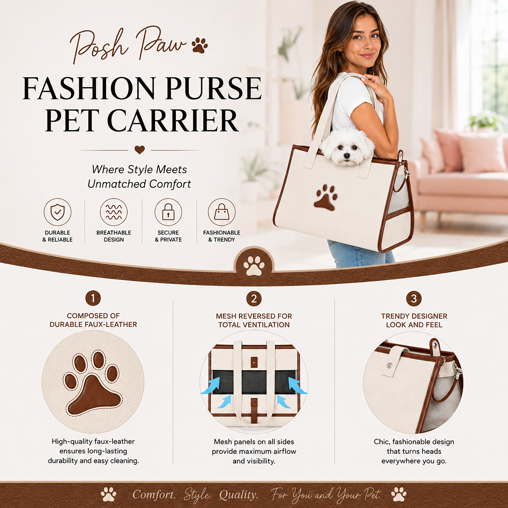 Pet Life ® 'Posh Paw' Elegant Leatherette Designer Fashion Travel Pet Dog Carrier Tote - Image 9