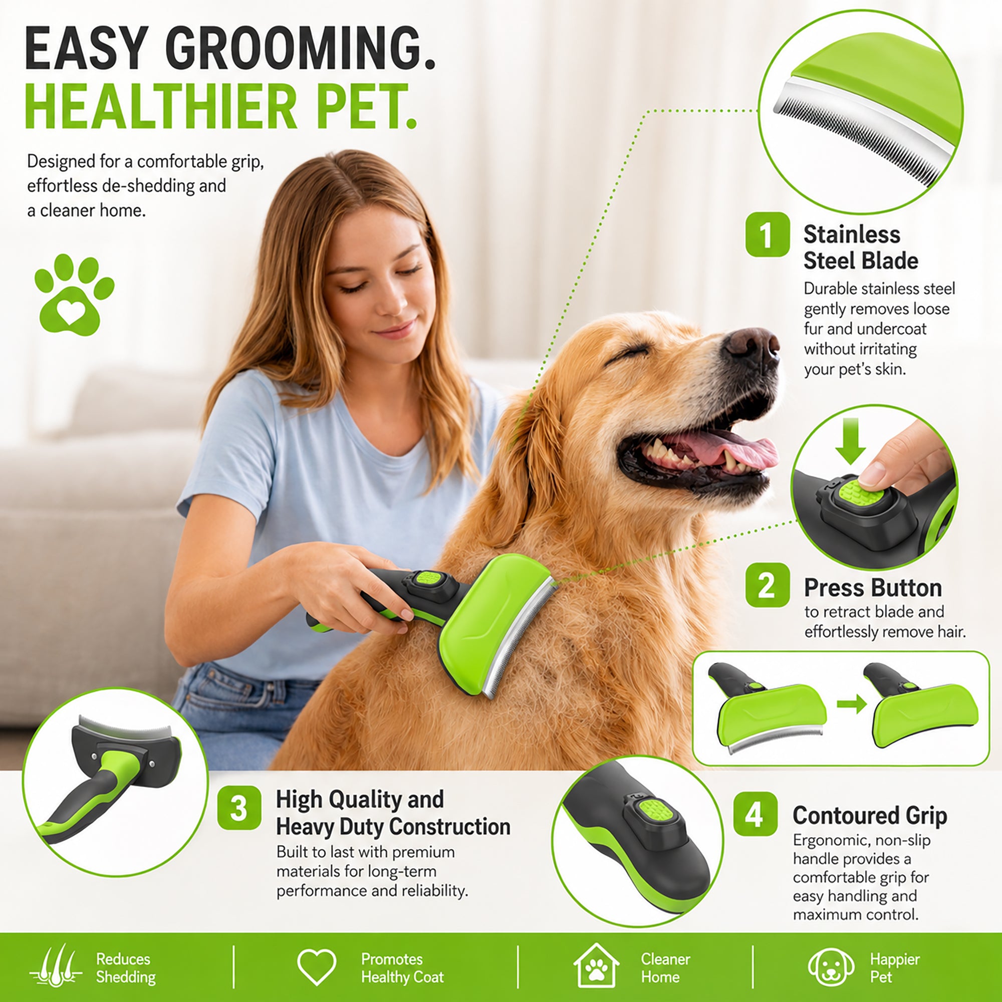 Pet Life ® 'Fur-Guard' Easy Self-Cleaning Grooming Deshedder Pet Comb - Image 8