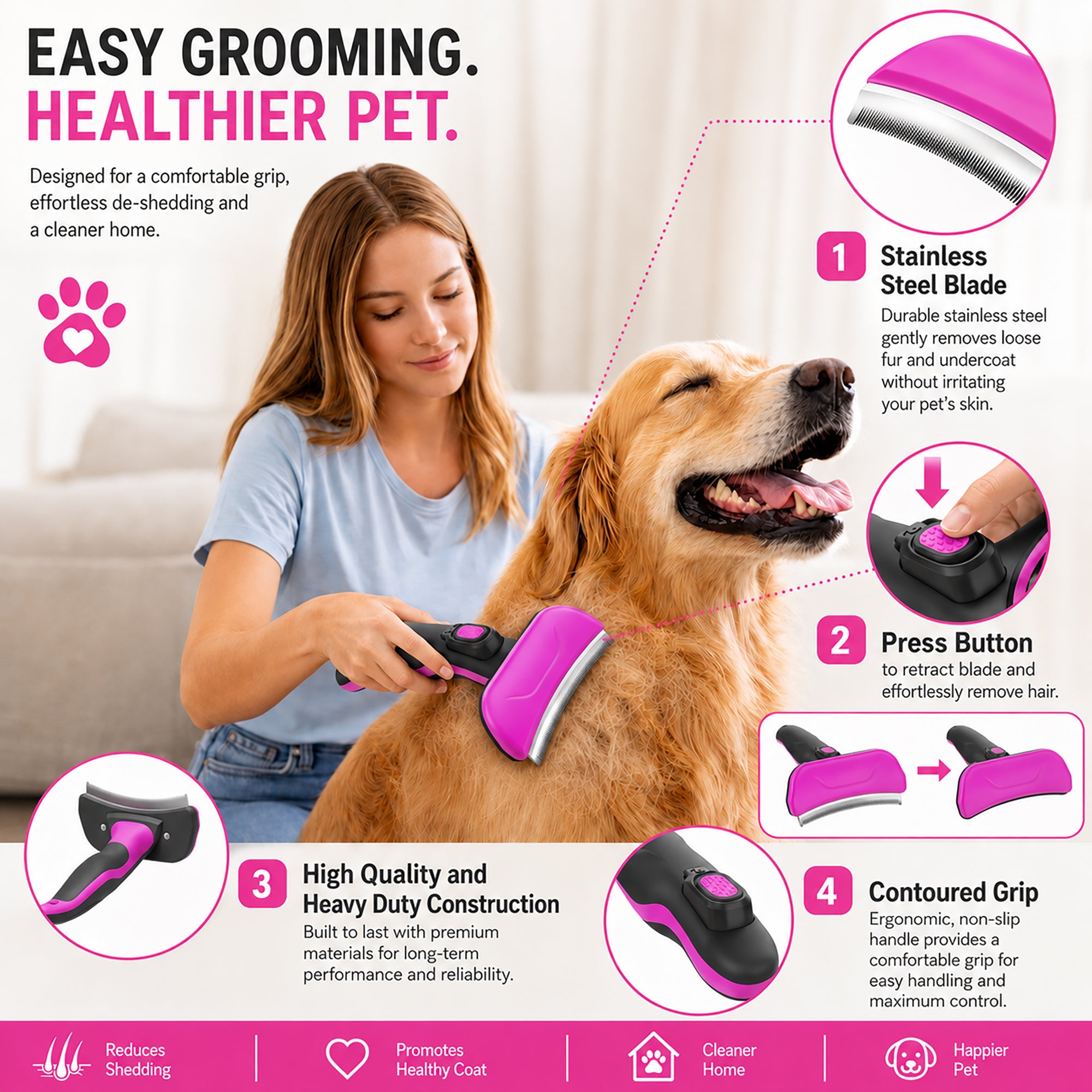 Pet Life ® 'Fur-Guard' Easy Self-Cleaning Grooming Deshedder Pet Comb - Image 13
