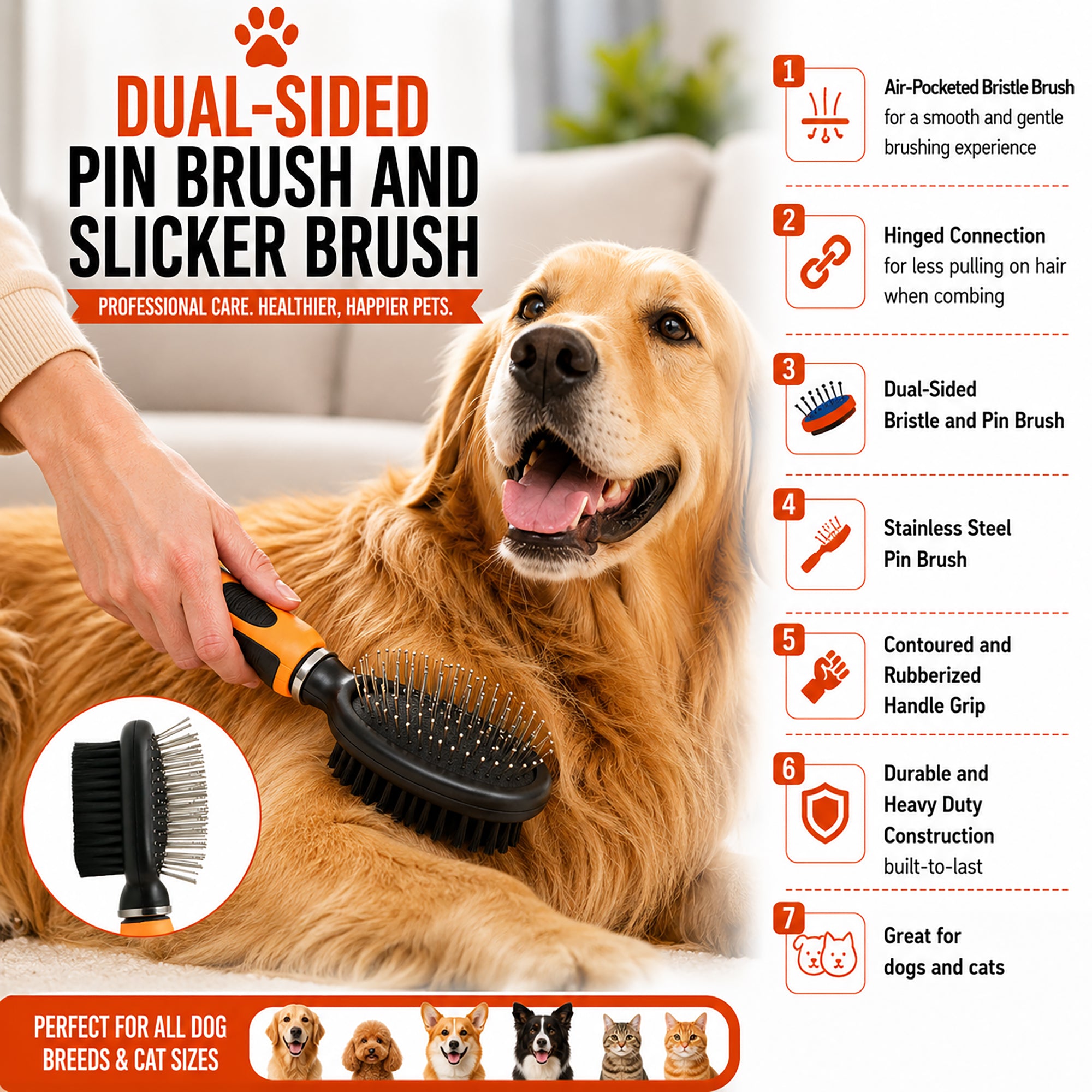 Pet Life ® Flex Series 2-in-1 Dual-Sided Pin and Bristle Grooming Pet Brush - Image 3