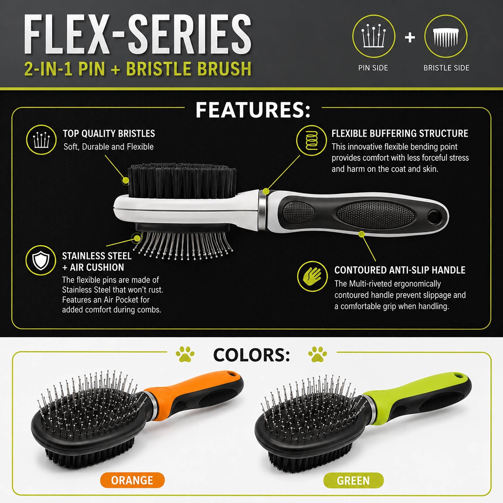 Pet Life ® Flex Series 2-in-1 Dual-Sided Pin and Bristle Grooming Pet Brush - Image 10